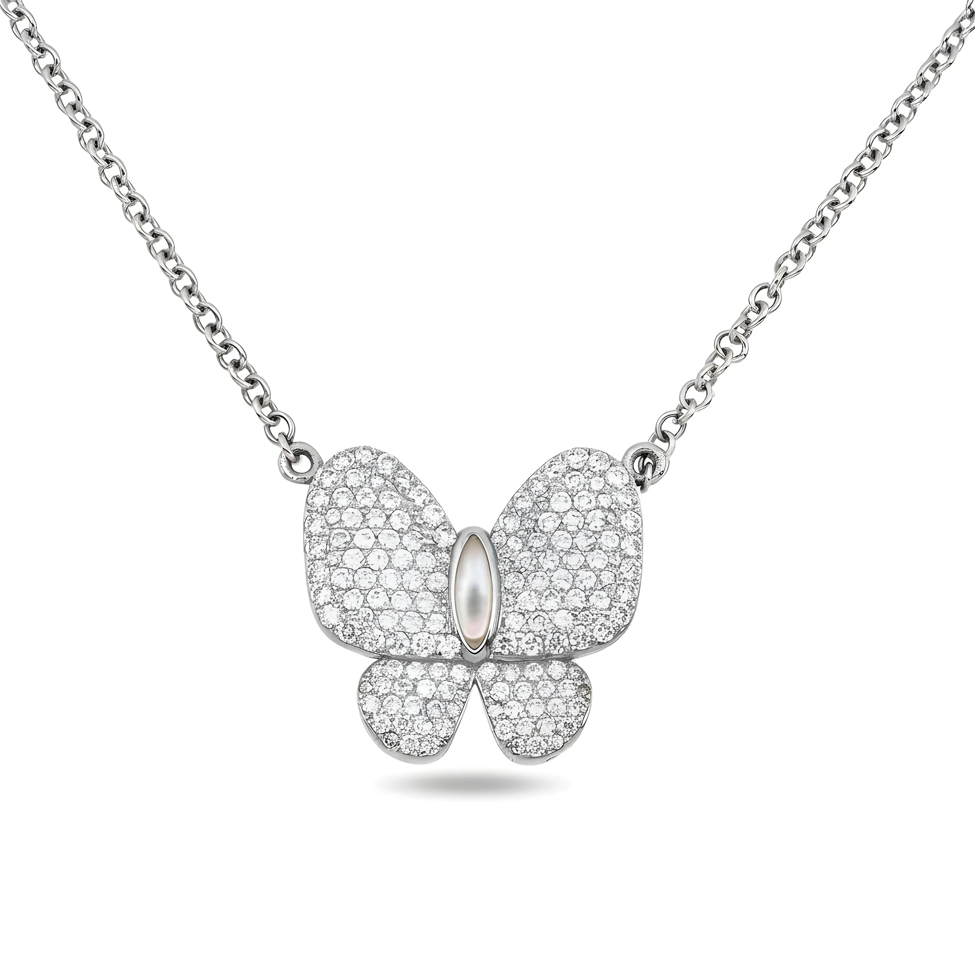 Double Sided - 14K Rose Gold Mother of Pearl & Diamond Butterfly Necklace 1.20ct - Image 6