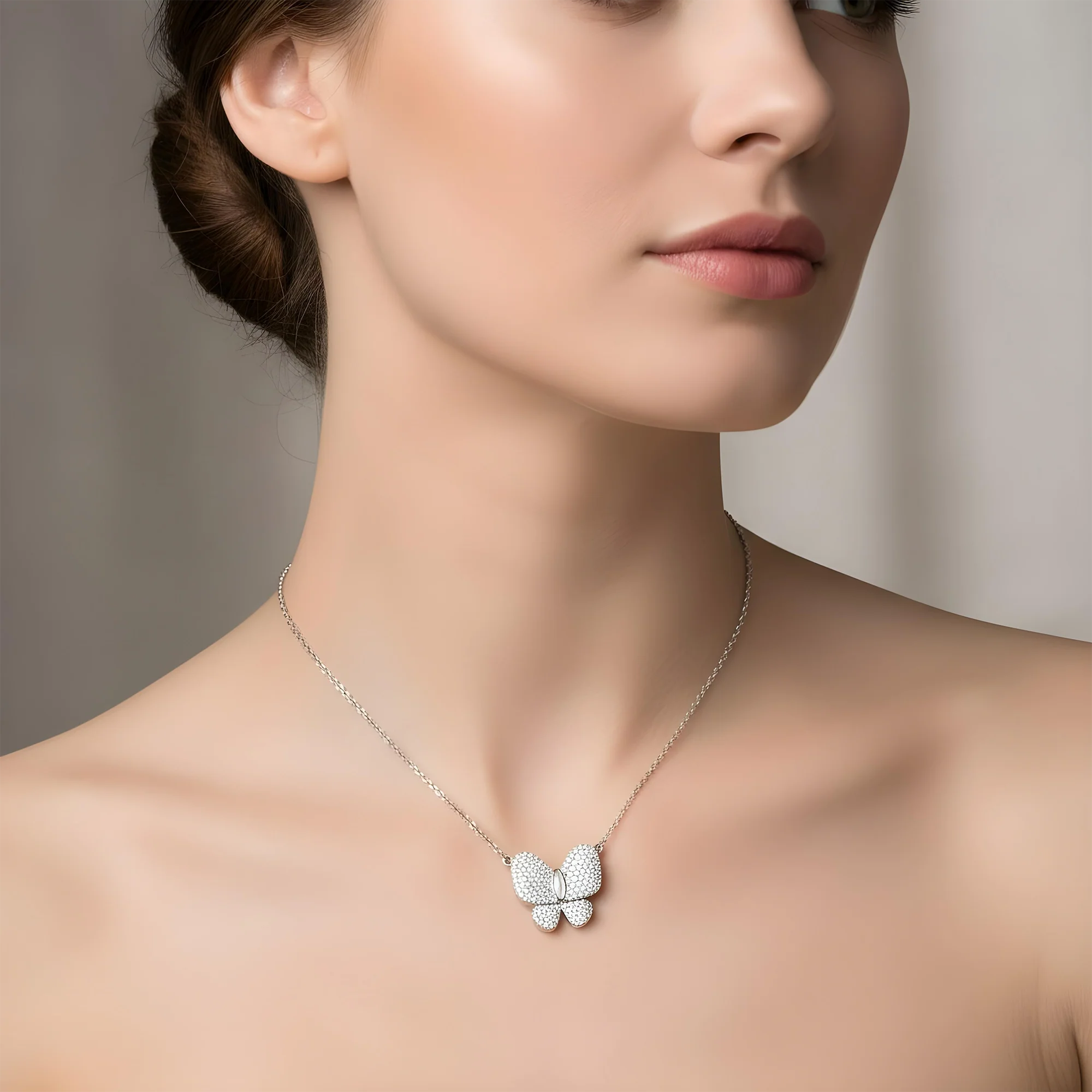 Double Sided - 14K Rose Gold Mother of Pearl & Diamond Butterfly Necklace 1.20ct - Image 8