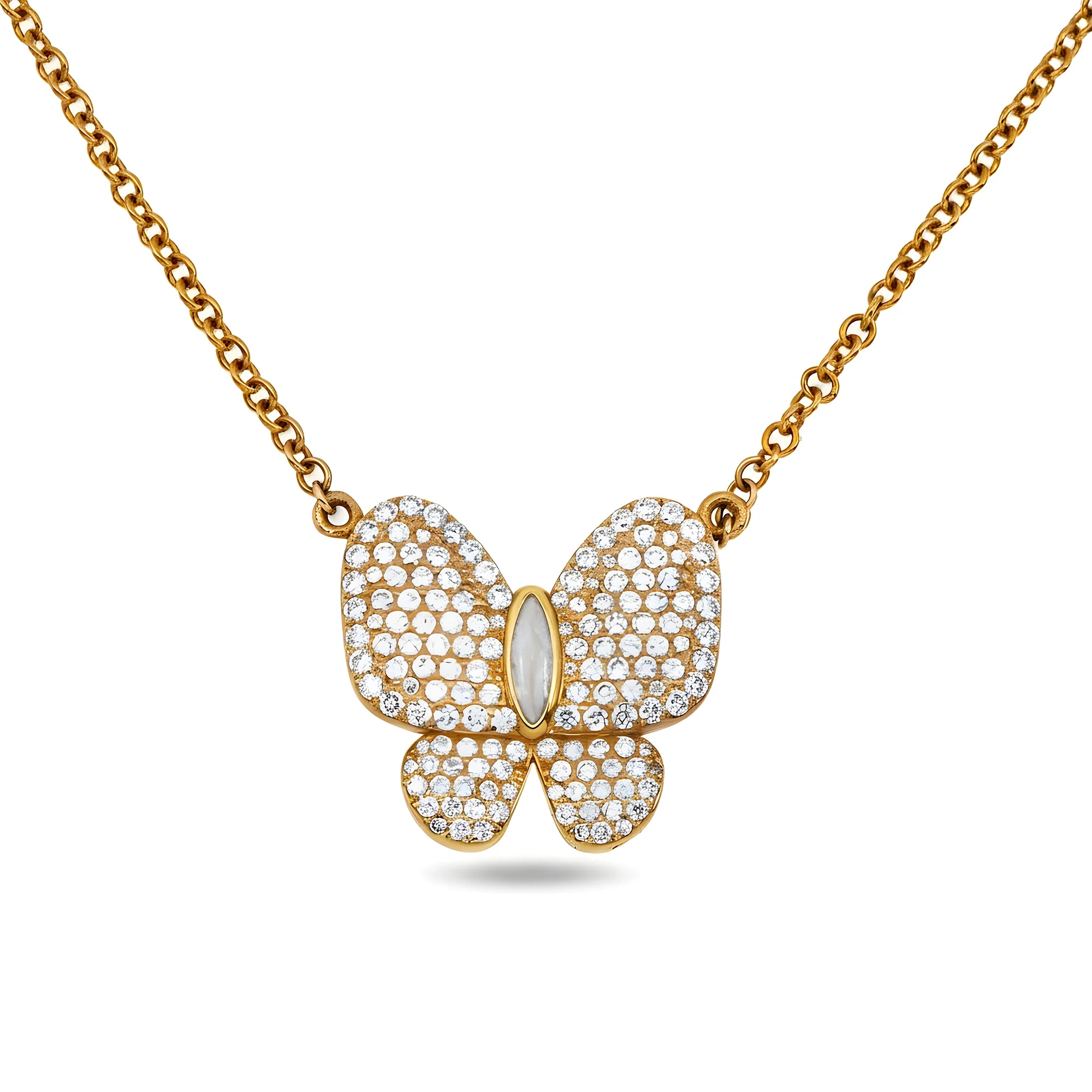 Double Sided - 14K Rose Gold Mother of Pearl & Diamond Butterfly Necklace 1.20ct - Image 9