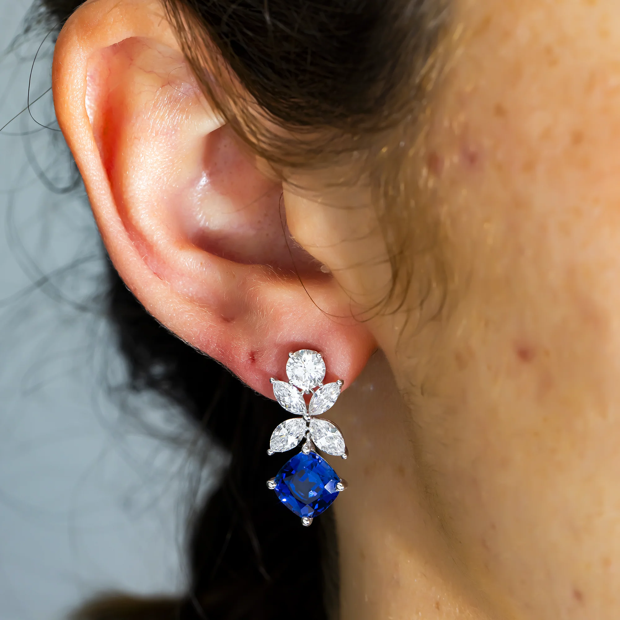 White Gold Sapphire & Diamond Drop Earrings 9.63ctw - Image 2
