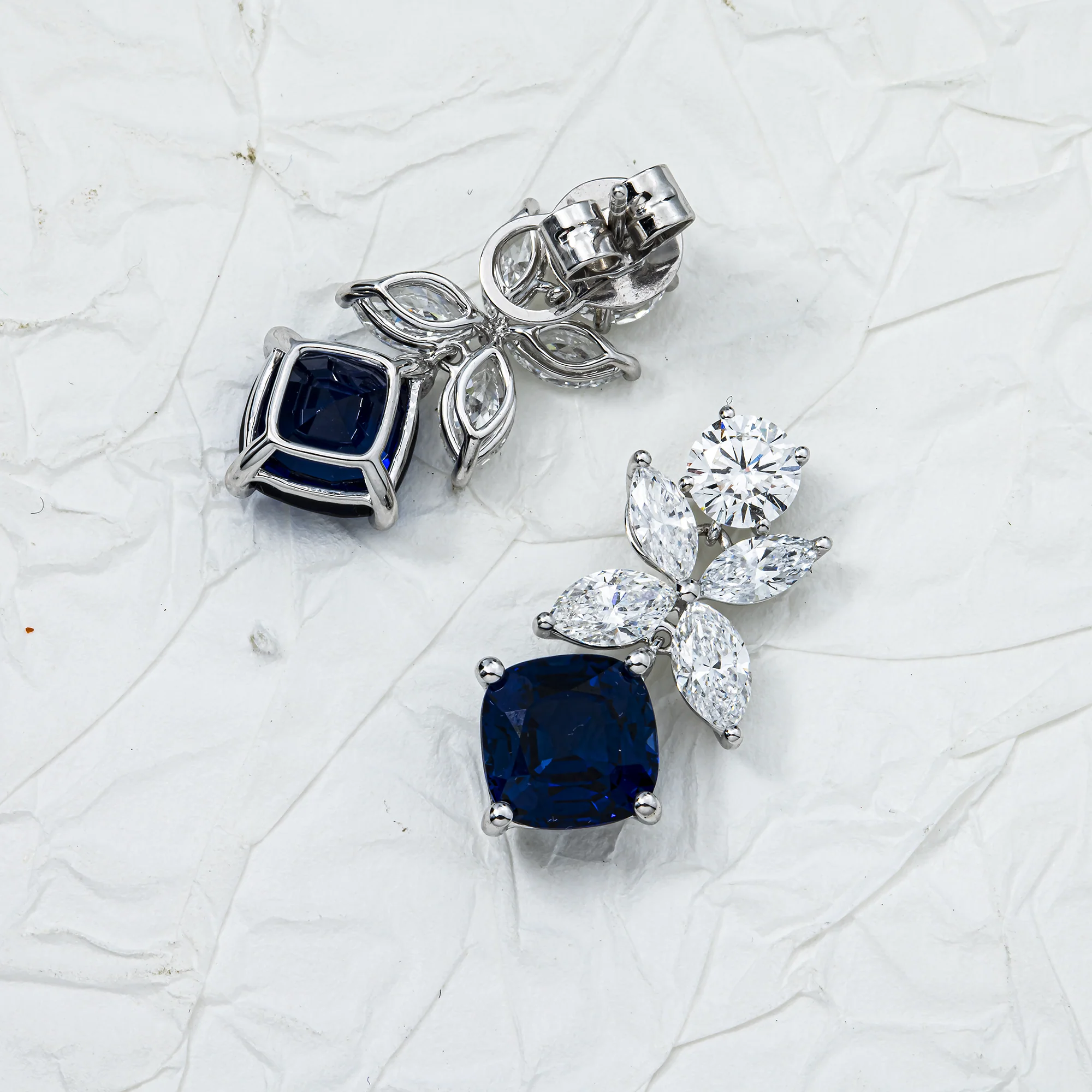 White Gold Sapphire & Diamond Drop Earrings 9.63ctw - Image 3
