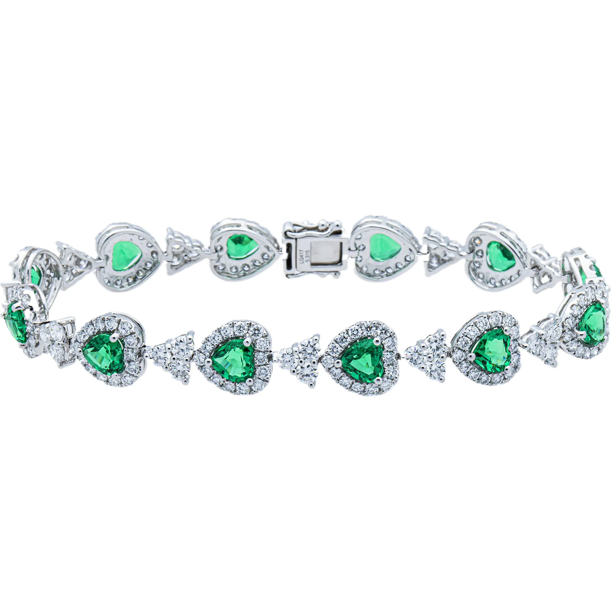 White Gold Heart Emerald & Diamond Bracelet 9.8ct