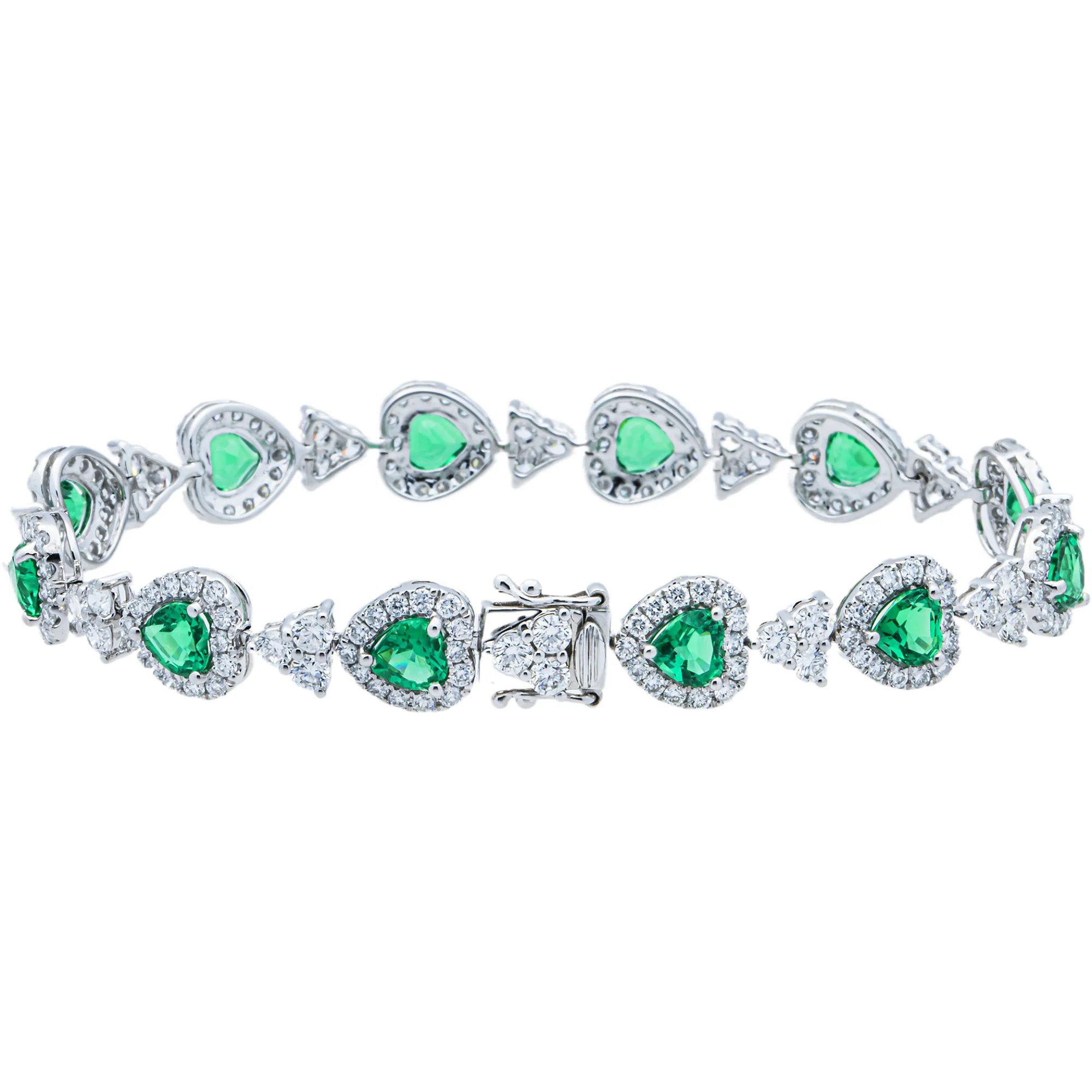 White Gold Heart Emerald & Diamond Bracelet 9.8ct - Image 3