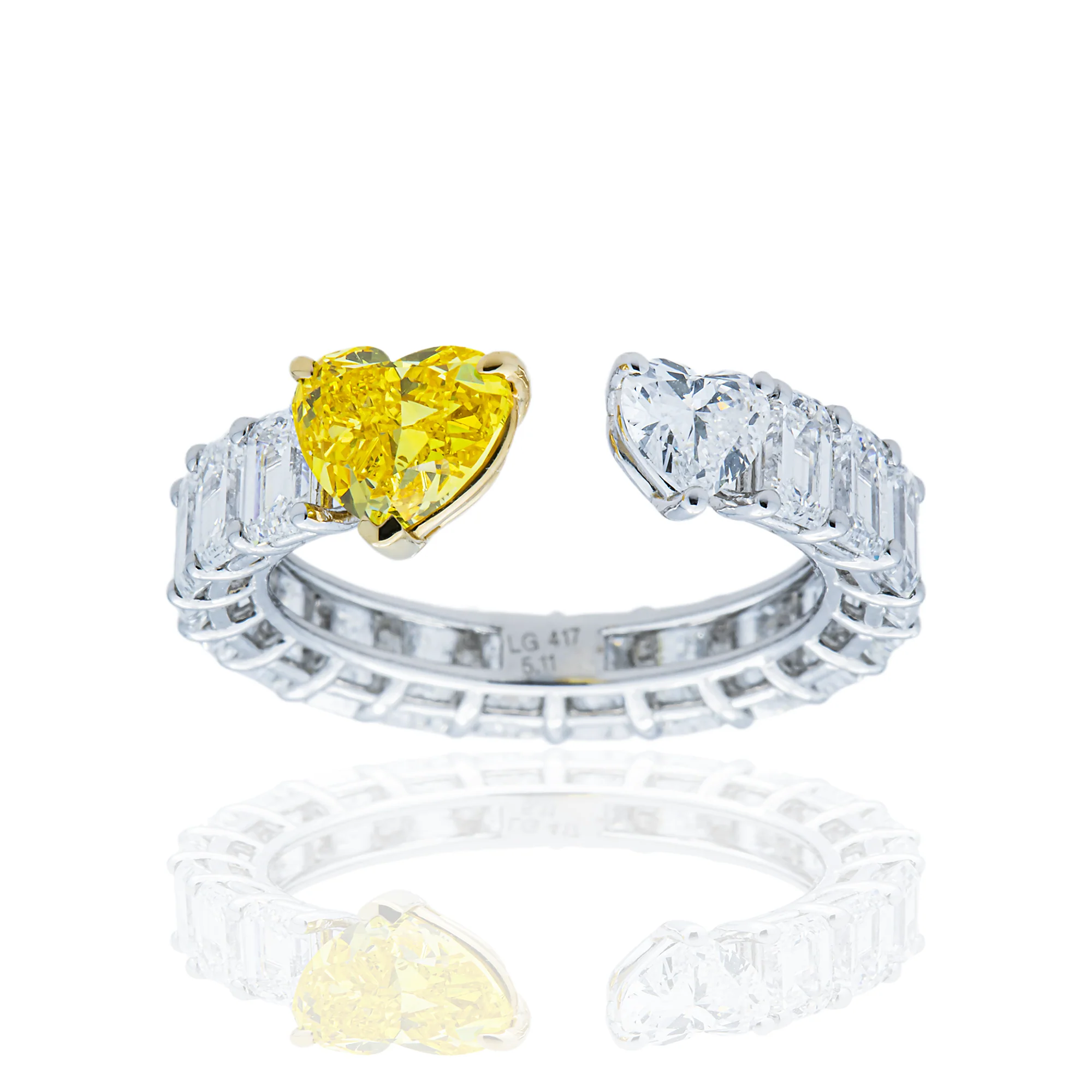 White Gold Fancy Yellow & White Diamond Double Heart Wrap Ring 5.11ctw