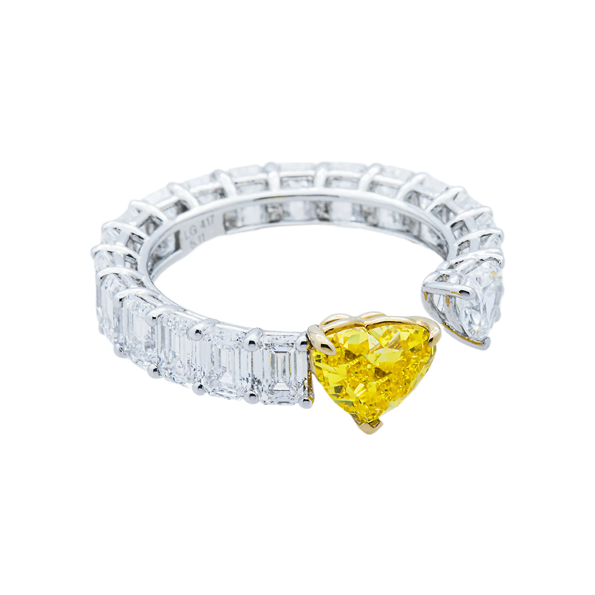 White Gold Fancy Yellow & White Diamond Double Heart Wrap Ring 5.11ctw - Image 3