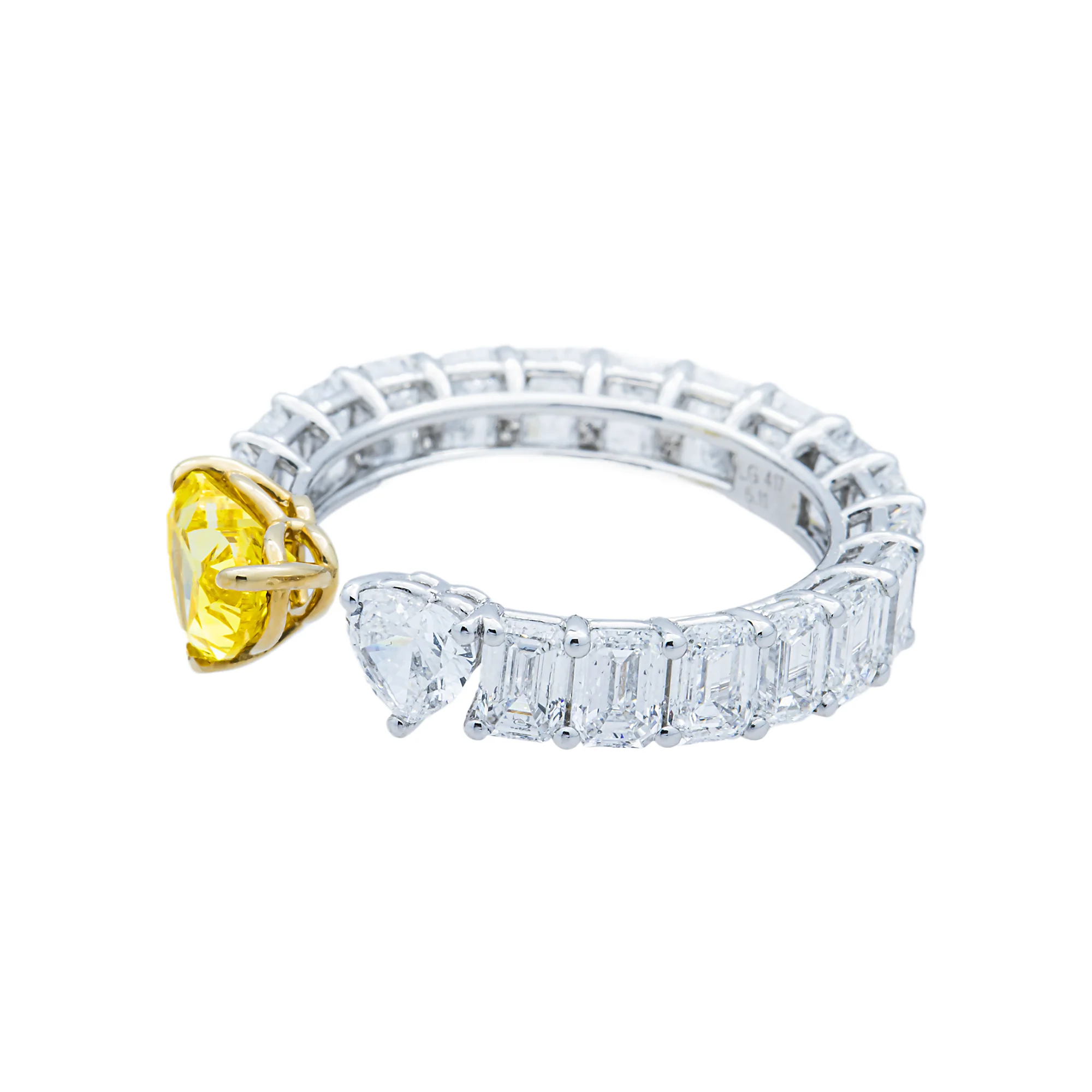 White Gold Fancy Yellow & White Diamond Double Heart Wrap Ring 5.11ctw - Image 4