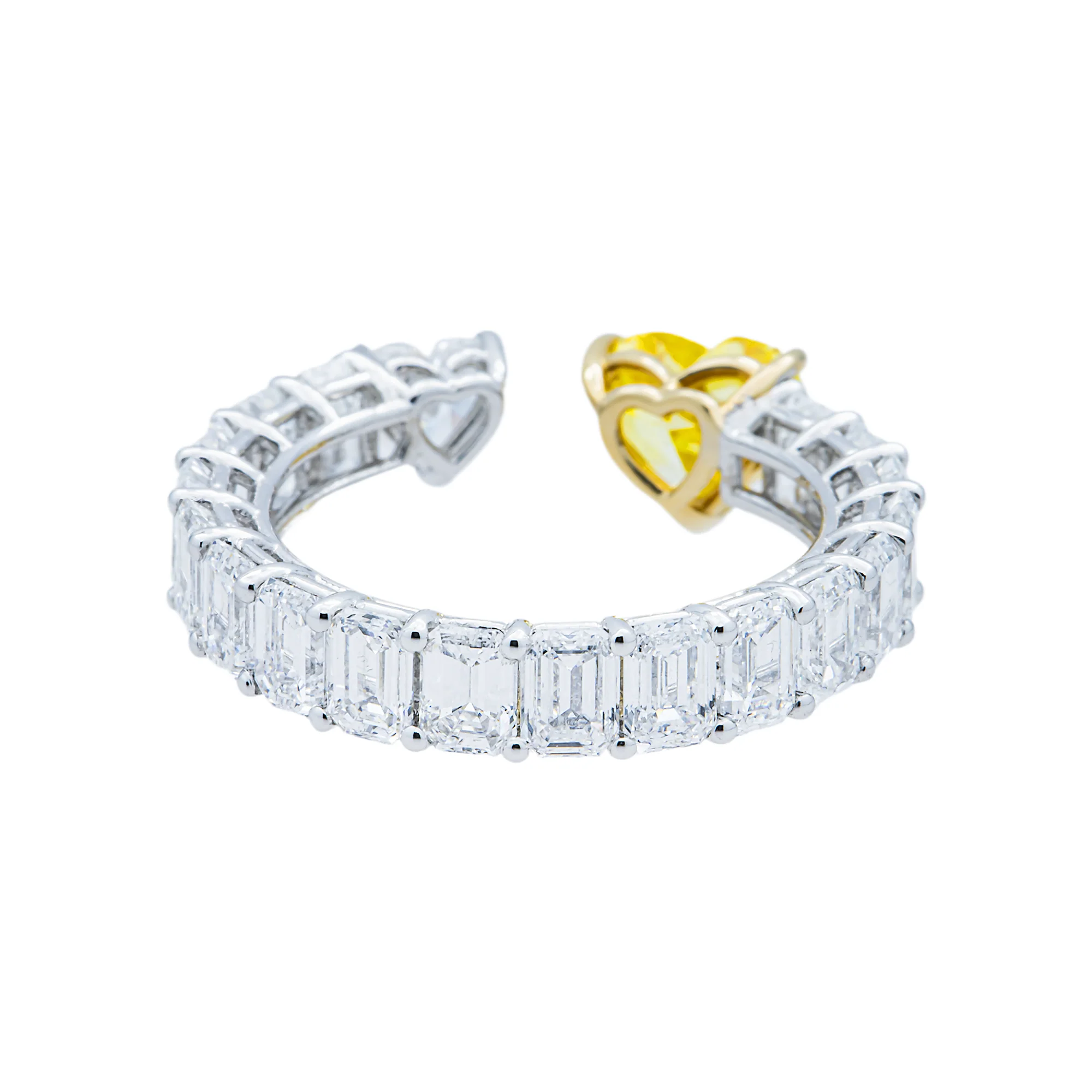 White Gold Fancy Yellow & White Diamond Double Heart Wrap Ring 5.11ctw - Image 5