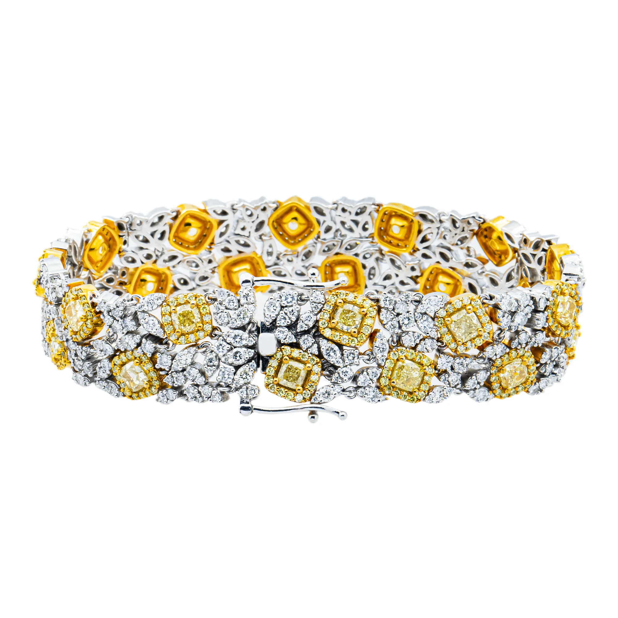 Garden of Roses - 14K Two Tone Canary Yellow & White Diamond Bracelet 14.30ct - Image 3