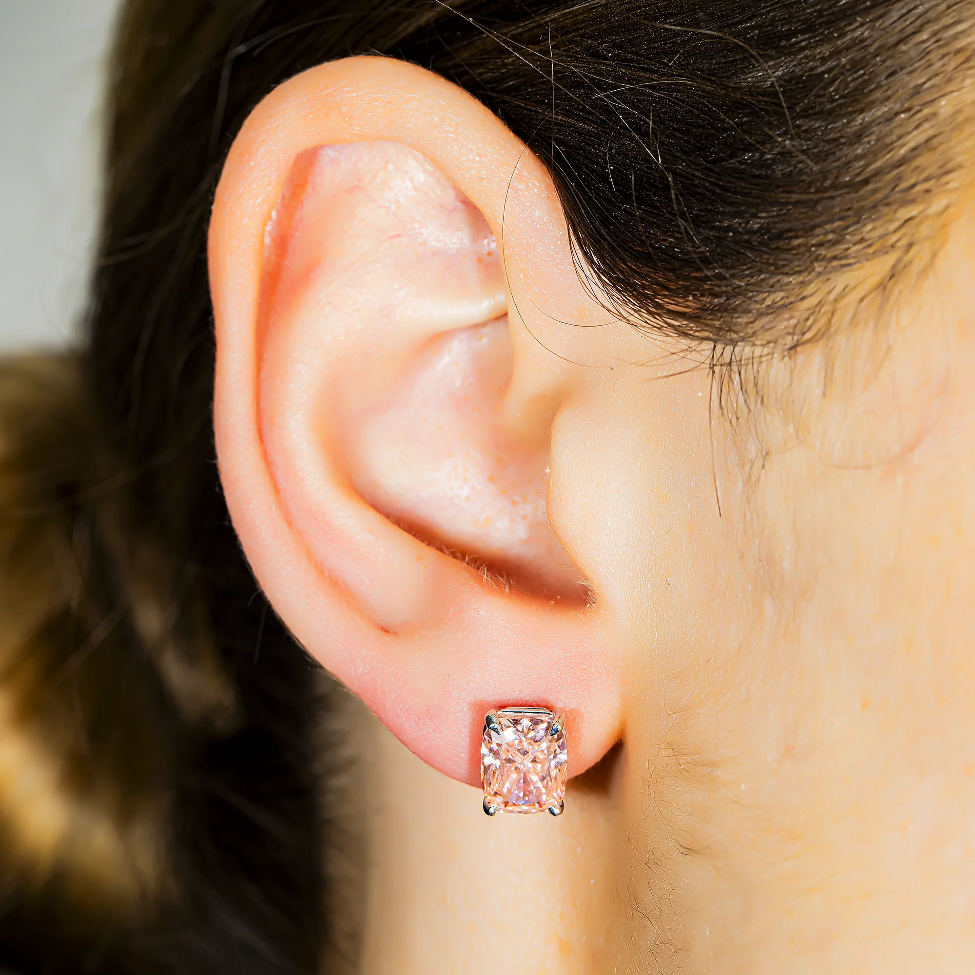 GIA 14K White Gold Solitaire Fancy Vivid Pink Cushion Diamond Stud Earrings 4.63ctw - Image 2