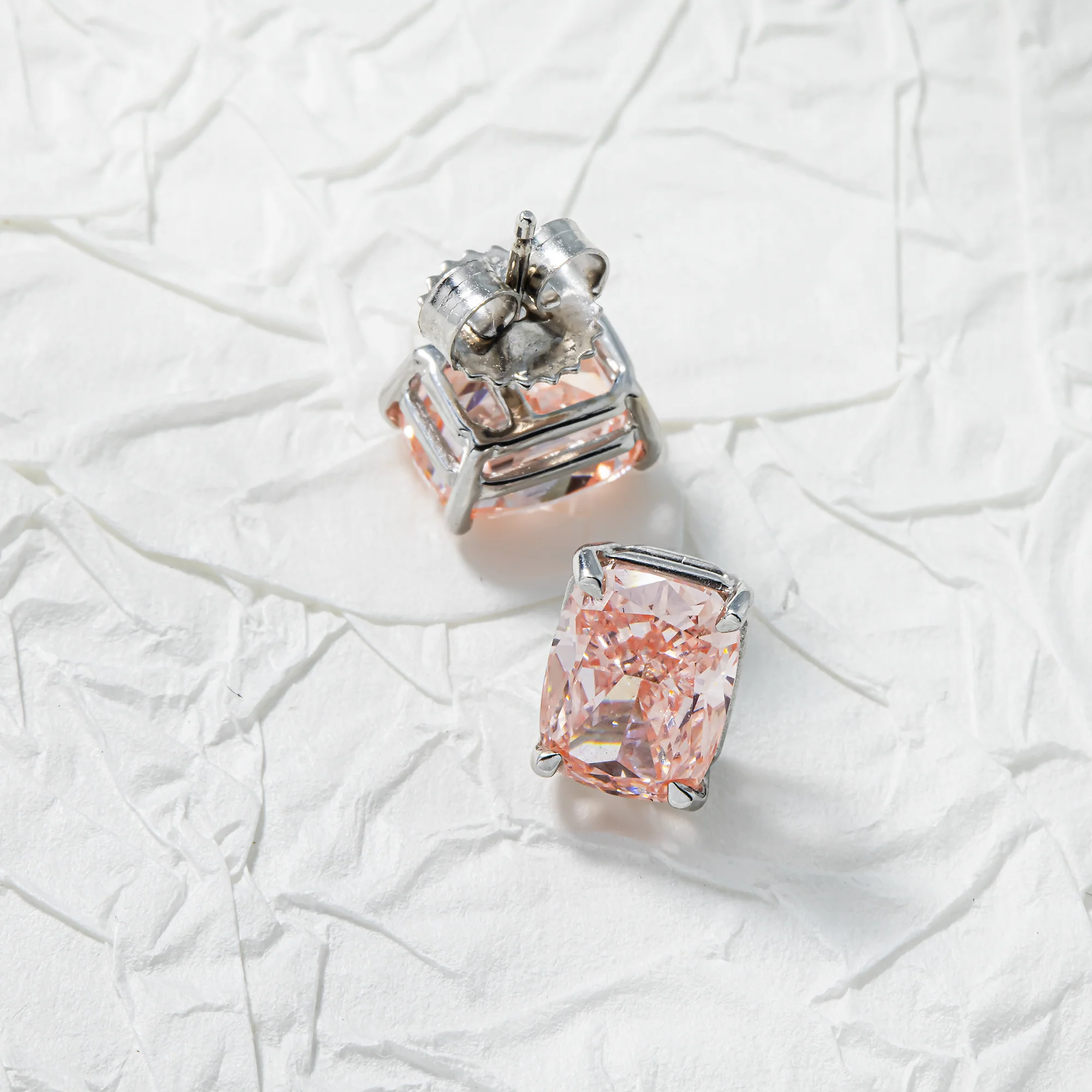 GIA 14K White Gold Solitaire Fancy Vivid Pink Cushion Diamond Stud Earrings 4.63ctw - Image 3