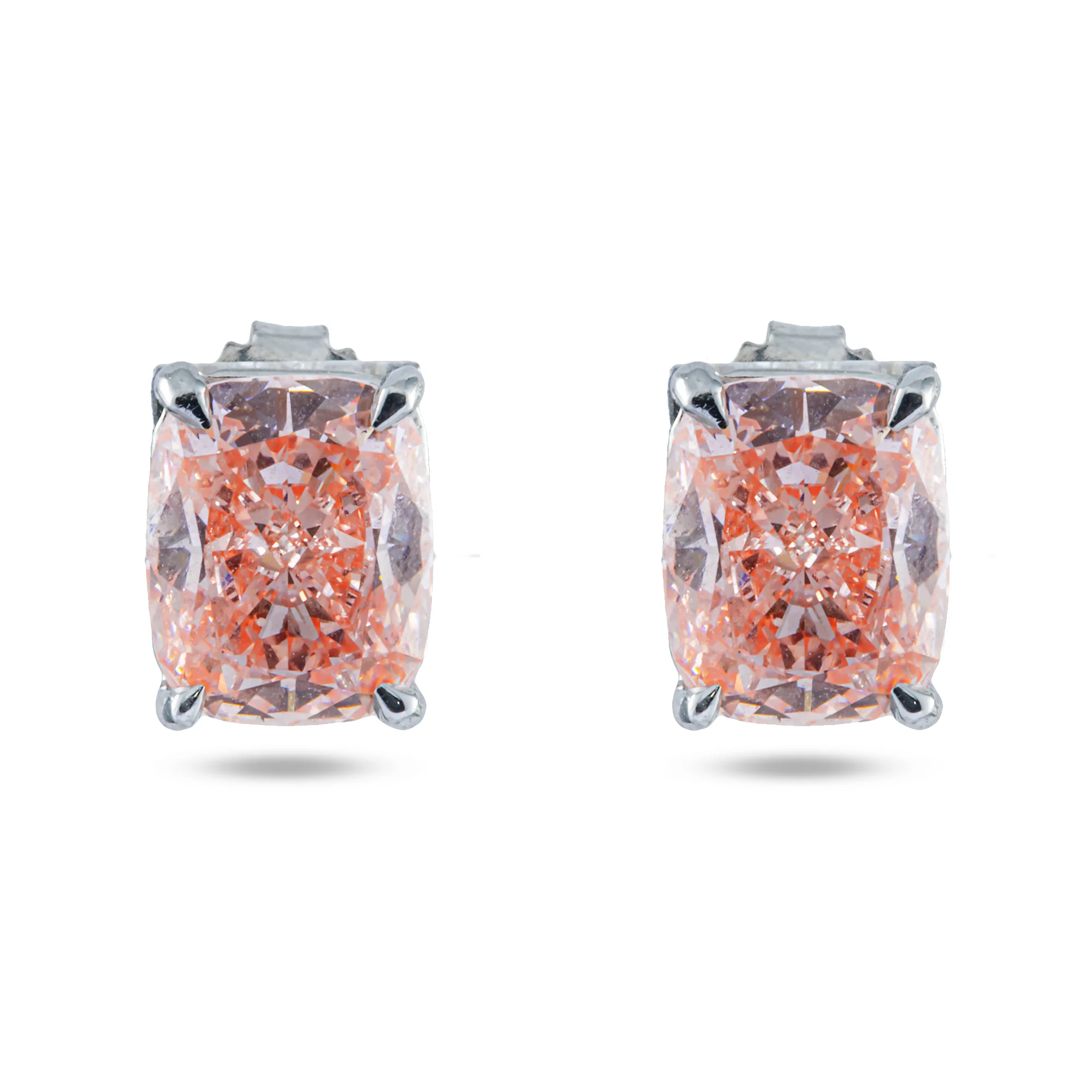 GIA 14K White Gold Solitaire Fancy Vivid Pink Cushion Diamond Stud Earrings 4.63ctw - Image 4
