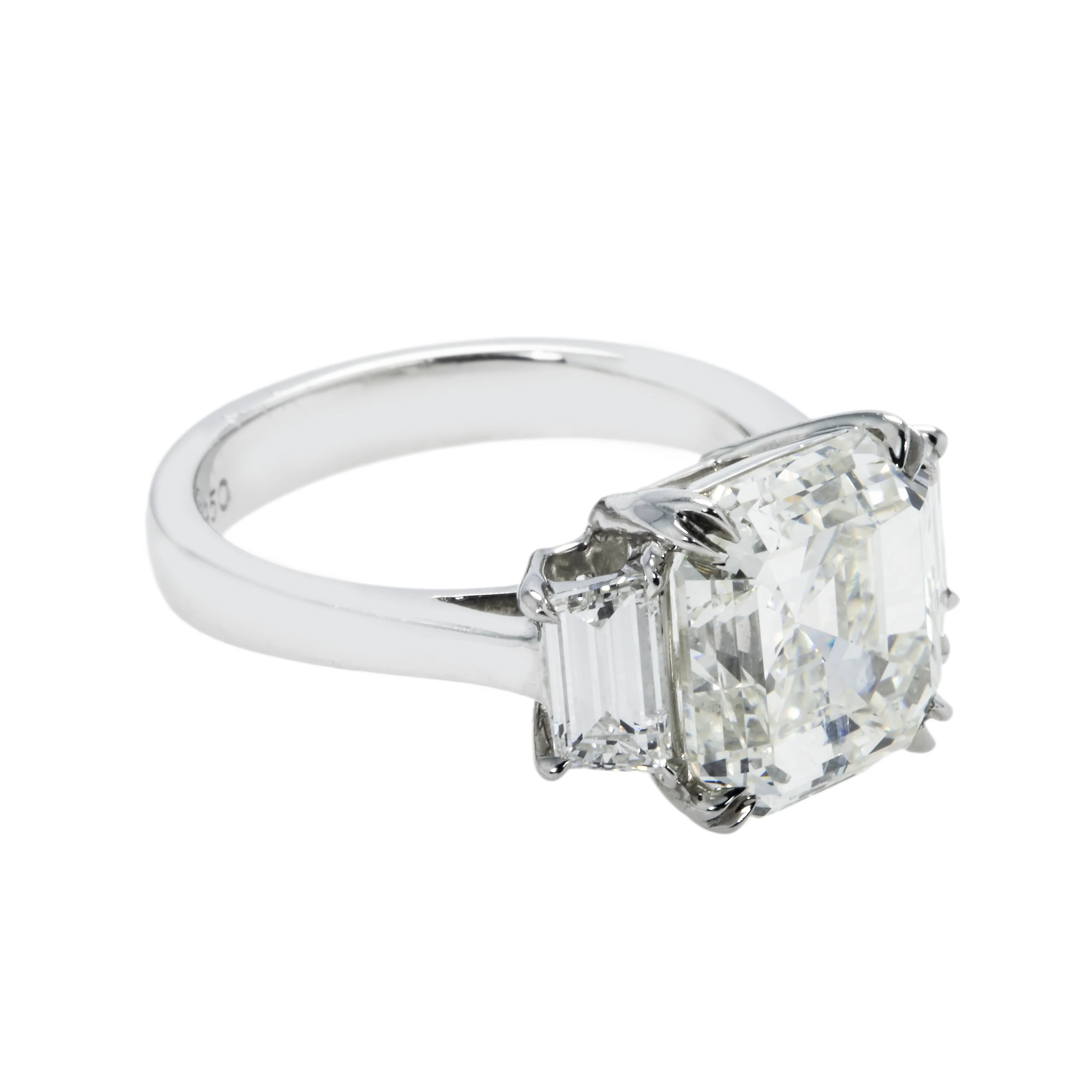 14K White Gold 5.37ct Asscher Cut Triple Diamond Engagement Ring 6.26ctw - Image 3