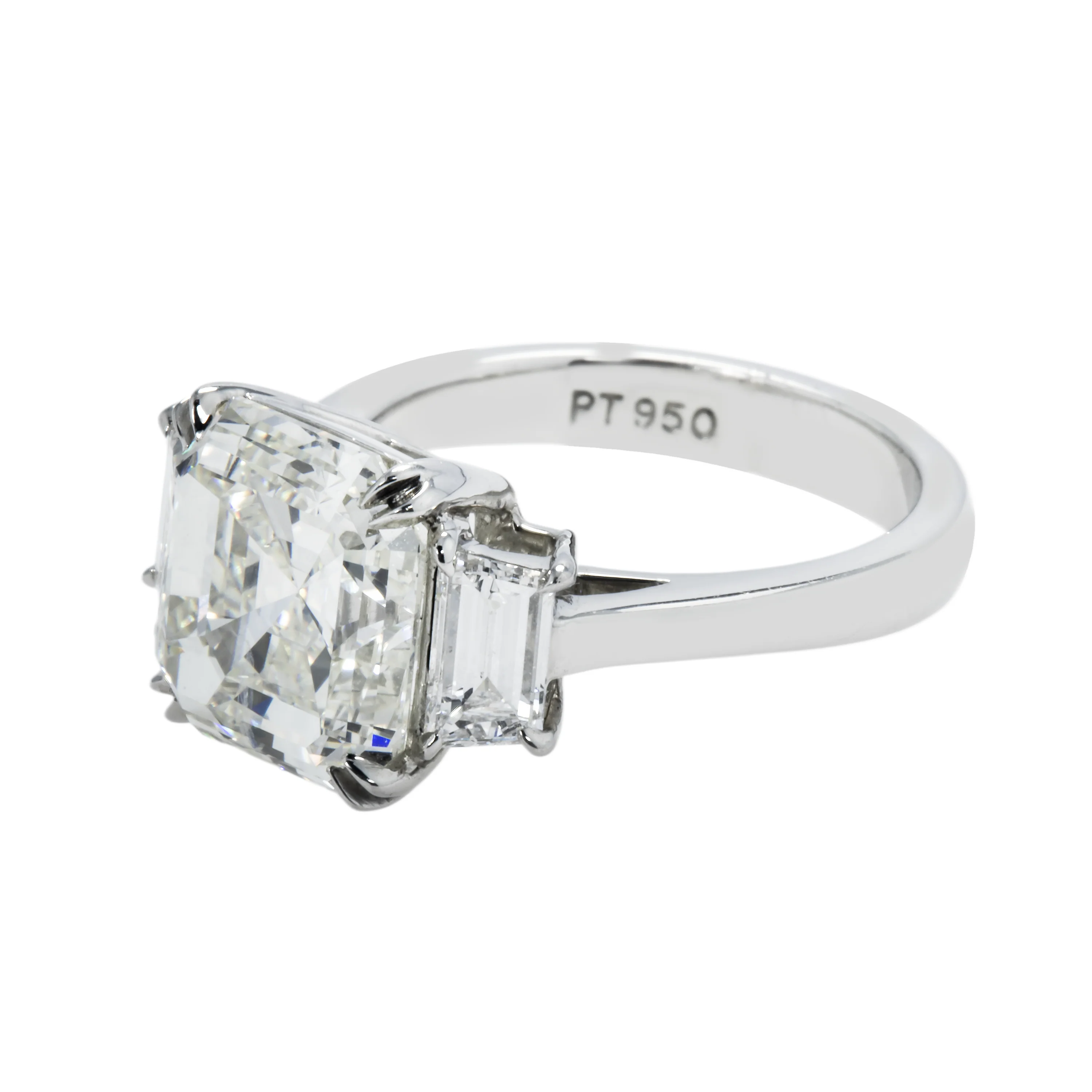 14K White Gold 5.37ct Asscher Cut Triple Diamond Engagement Ring 6.26ctw - Image 5