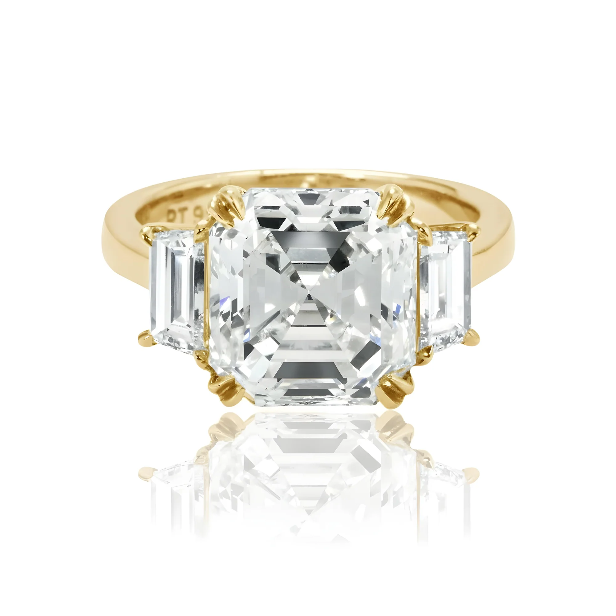 14K White Gold 5.37ct Asscher Cut Triple Diamond Engagement Ring 6.26ctw - Image 6