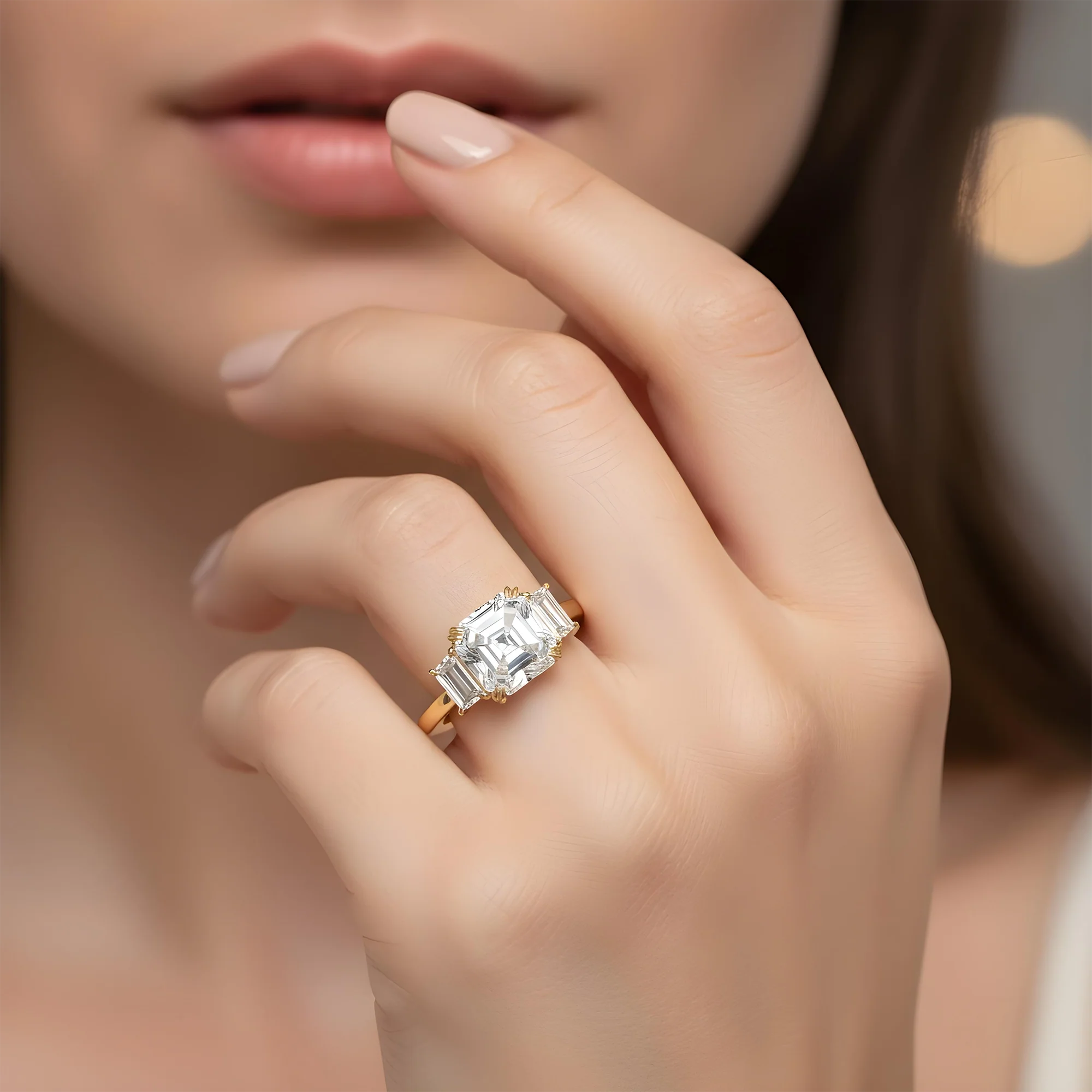 14K White Gold 5.37ct Asscher Cut Triple Diamond Engagement Ring 6.26ctw - Image 7