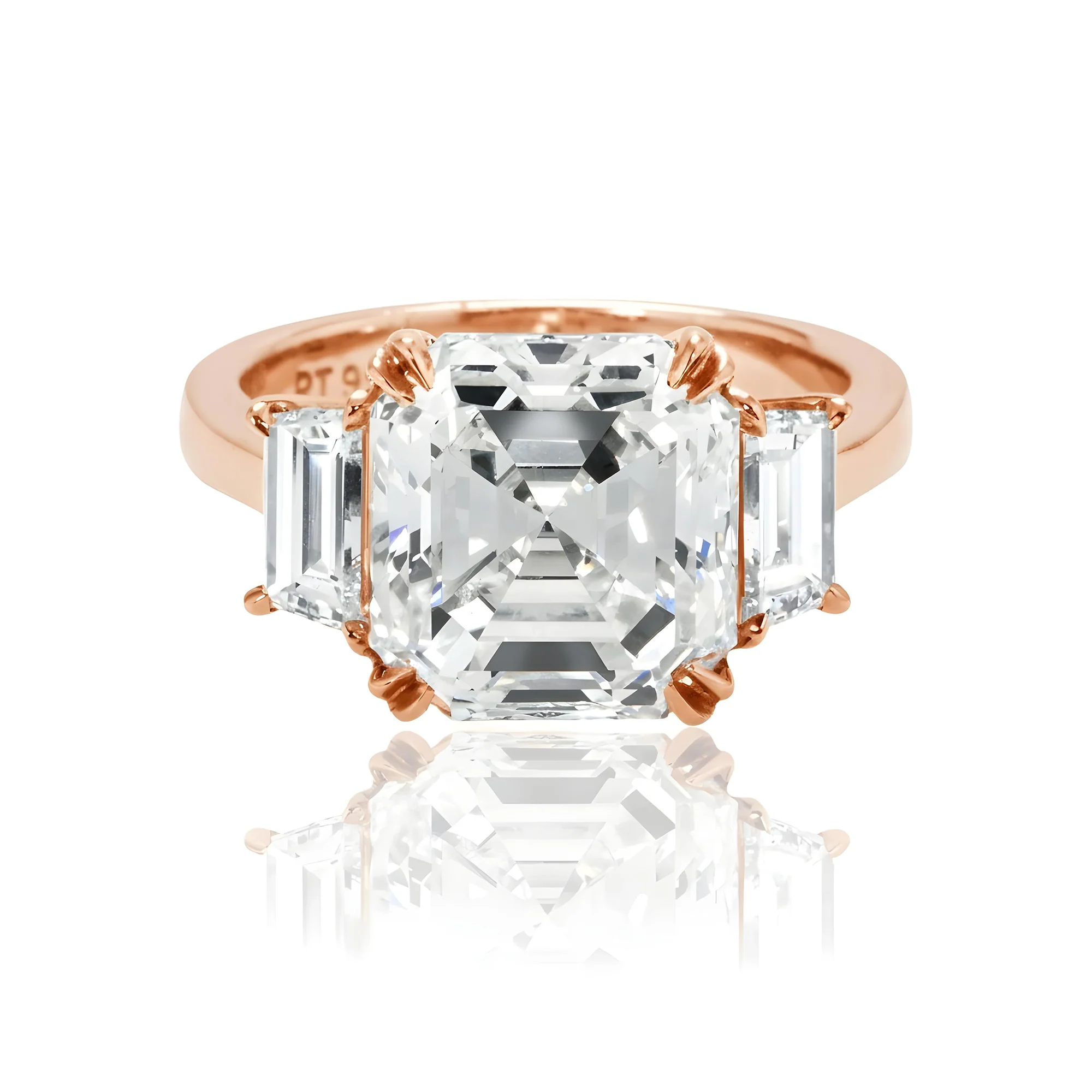 14K White Gold 5.37ct Asscher Cut Triple Diamond Engagement Ring 6.26ctw - Image 8