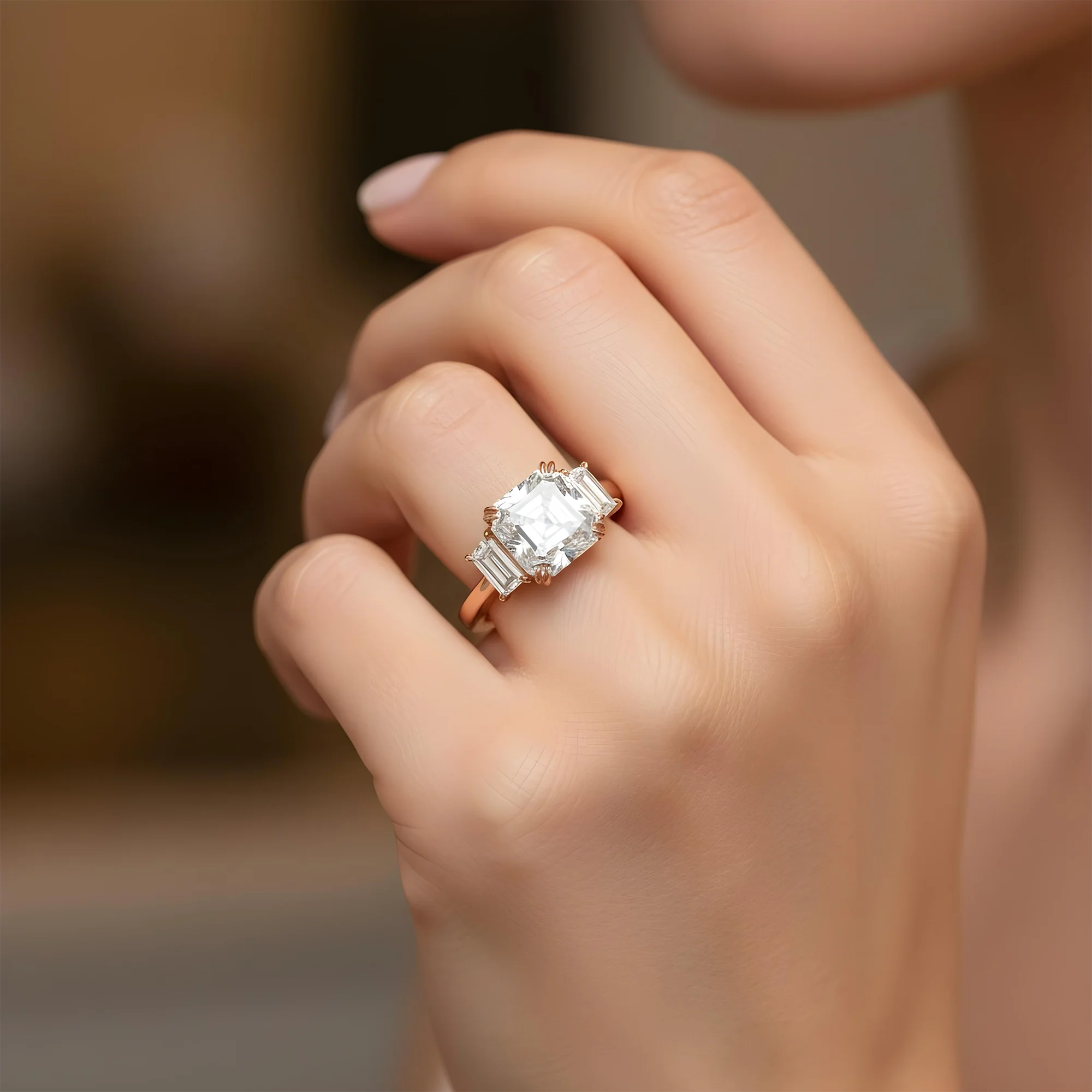 14K White Gold 5.37ct Asscher Cut Triple Diamond Engagement Ring 6.26ctw - Image 9