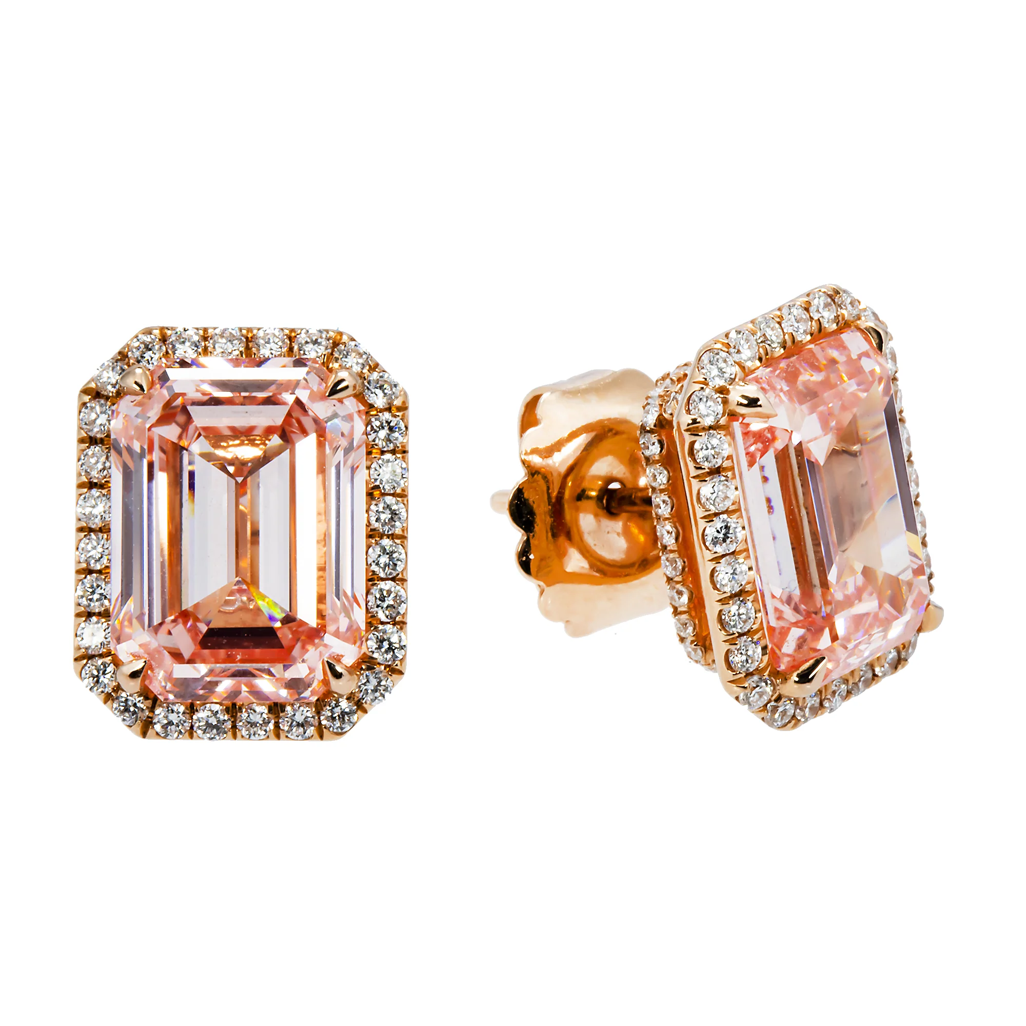 GIA 18K Rose Gold Emerald Cut Fancy Vivid Pink Diamond Stud Earrings 12.10ctw - Image 5