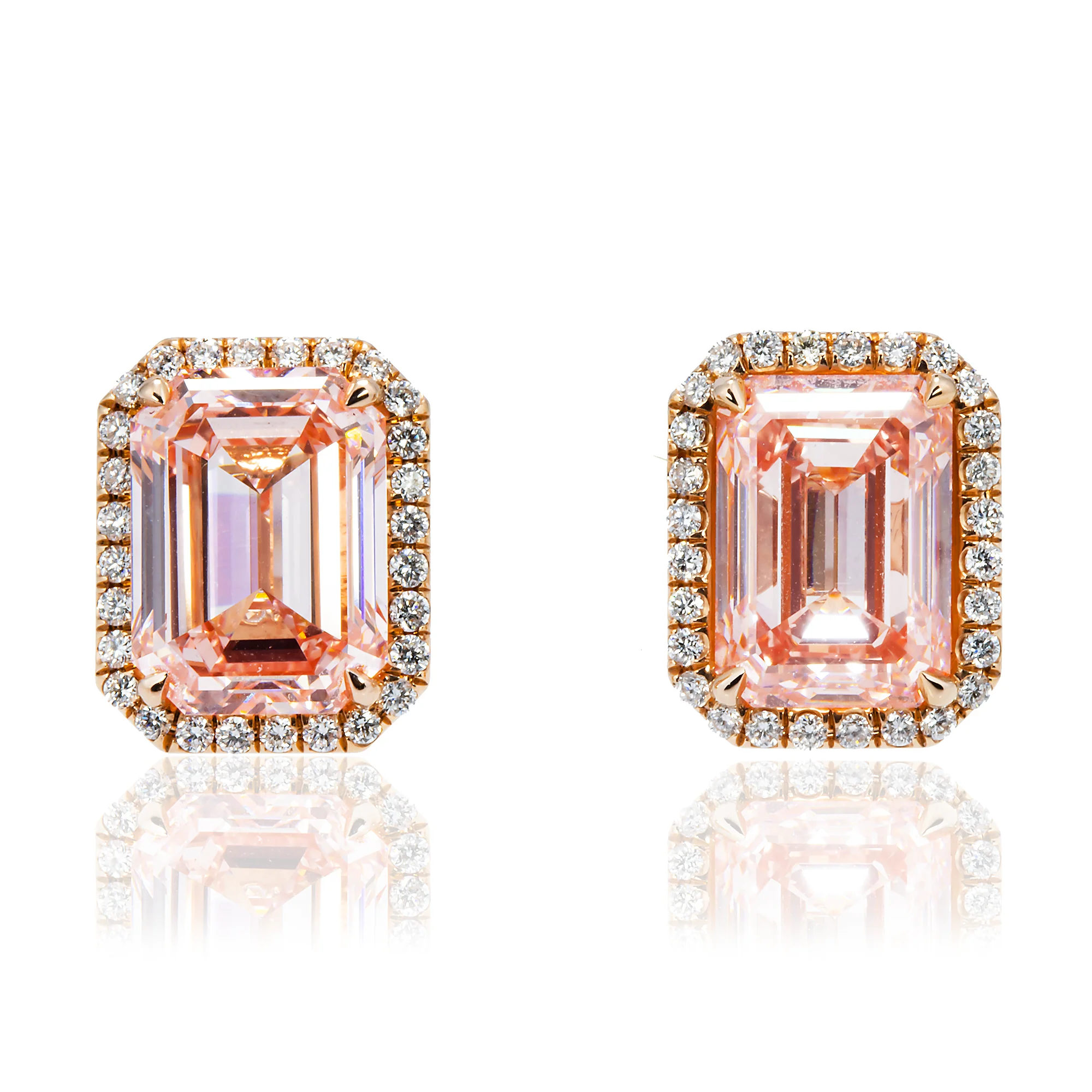 GIA 18K Rose Gold Emerald Cut Fancy Vivid Pink Diamond Stud Earrings 12.10ctw - Image 7