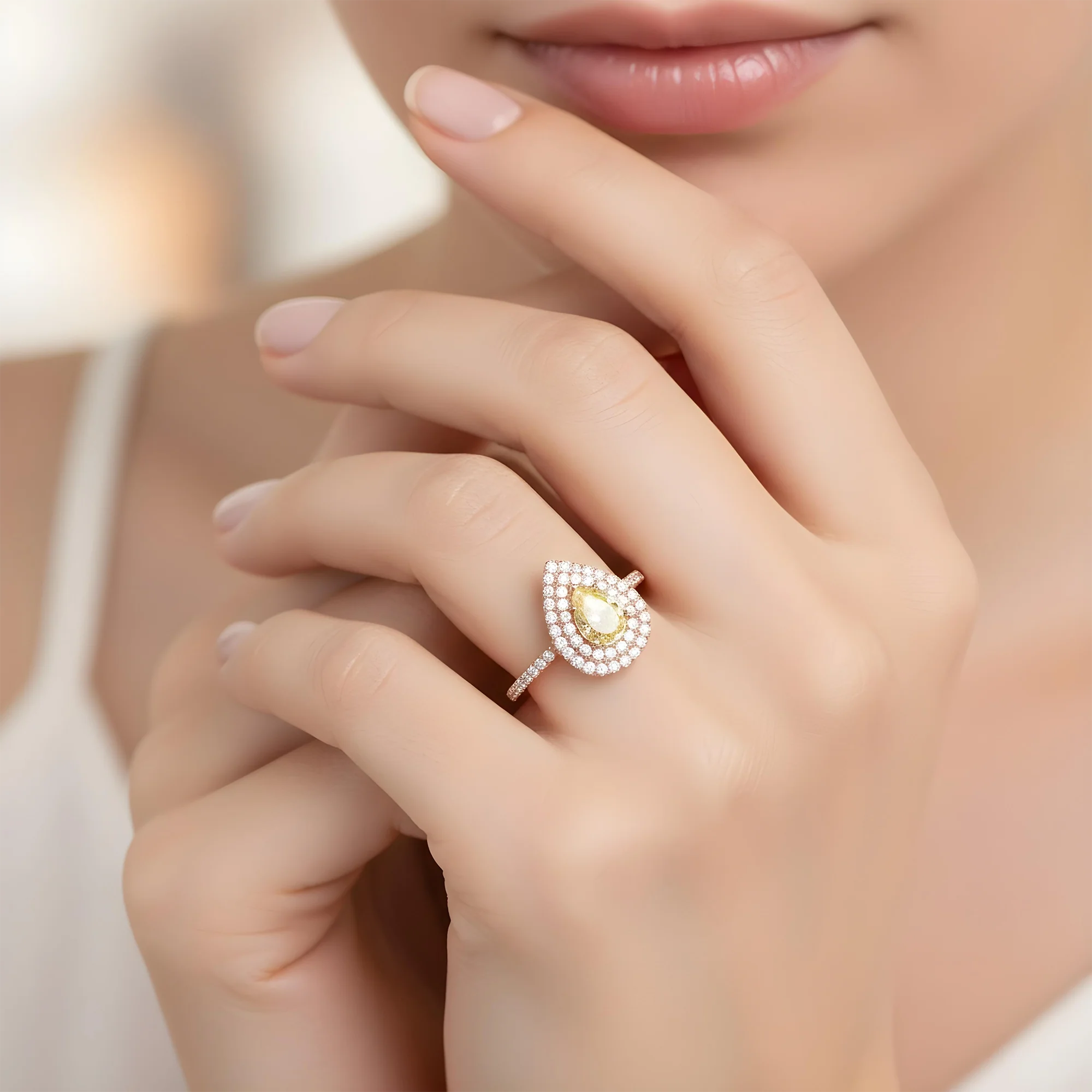 GIA 18K White Gold 1.03ct Pear Cut Fancy Yellow Diamond Ring 1.73ctw - Image 11