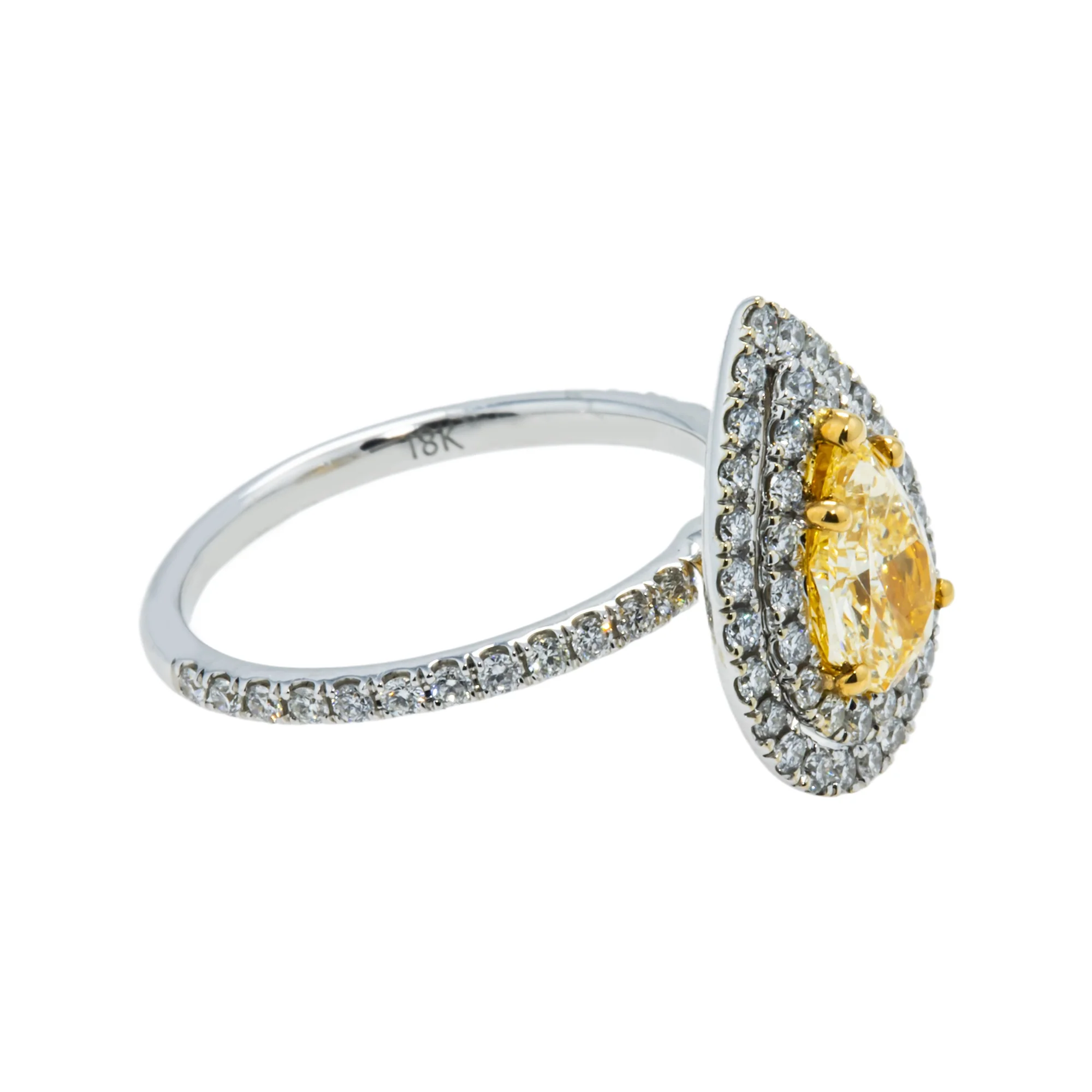GIA 18K White Gold 1.03ct Pear Cut Fancy Yellow Diamond Ring 1.73ctw - Image 4