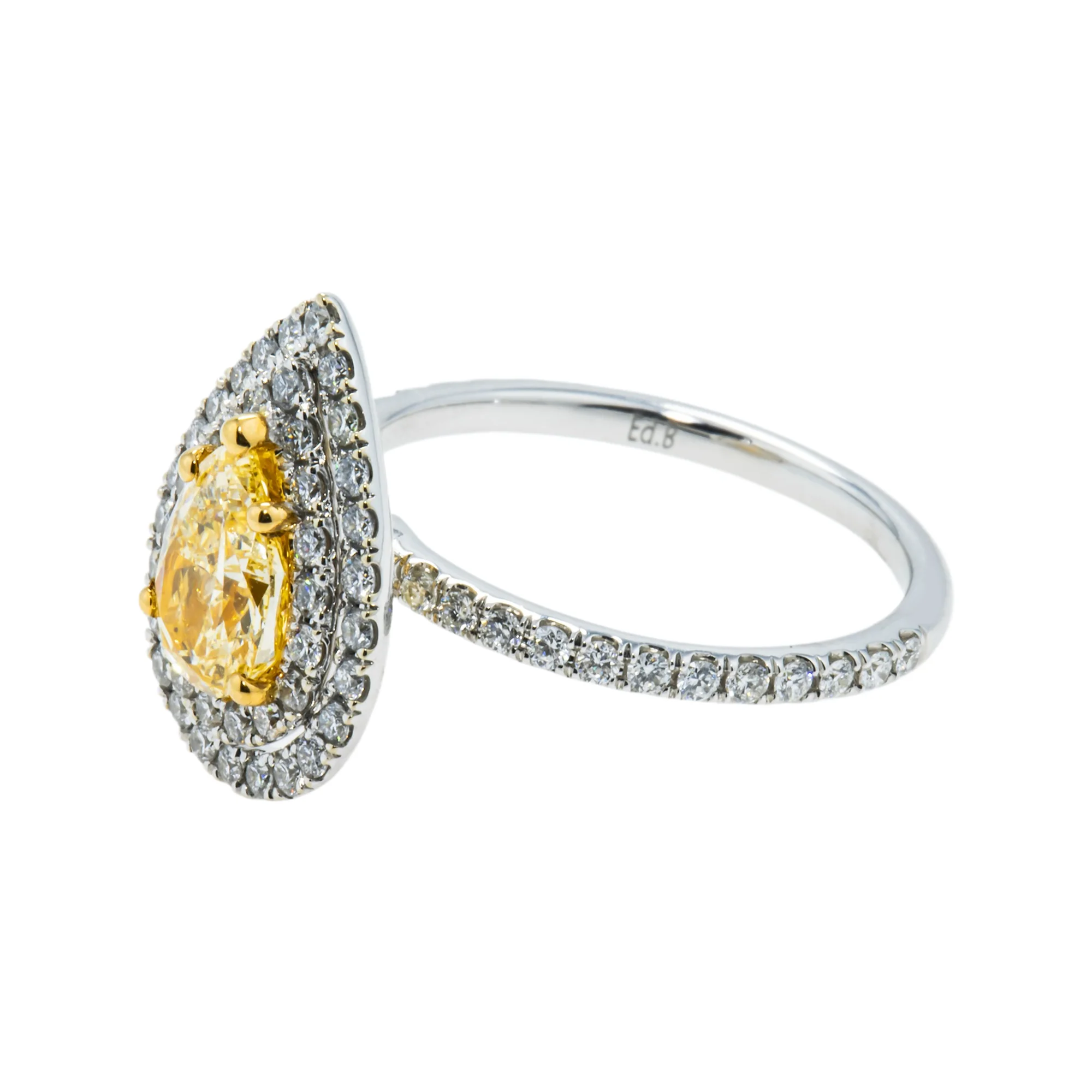 GIA 18K White Gold 1.03ct Pear Cut Fancy Yellow Diamond Ring 1.73ctw - Image 6