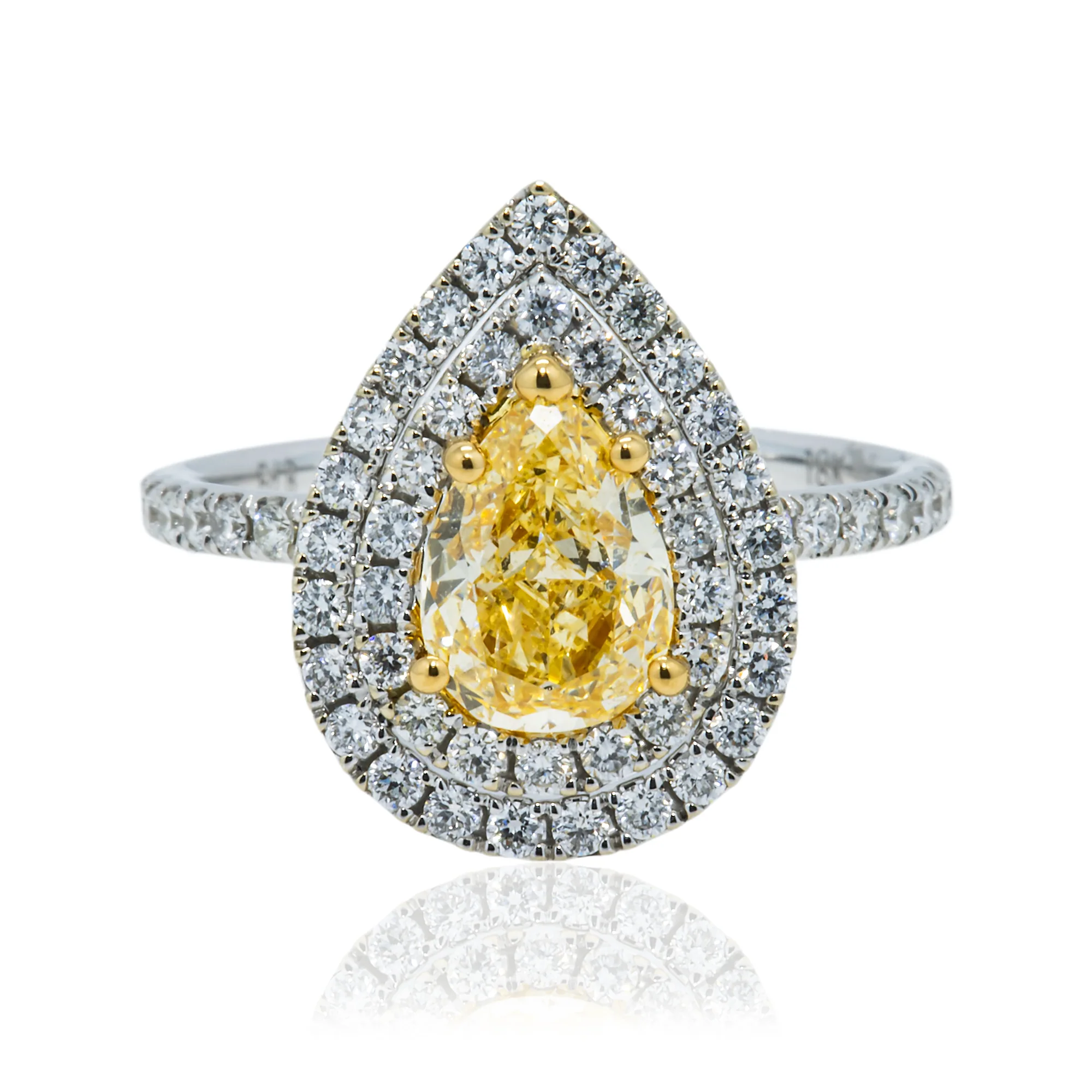 GIA 18K White Gold 1.03ct Pear Cut Fancy Yellow Diamond Ring 1.73ctw - Image 7