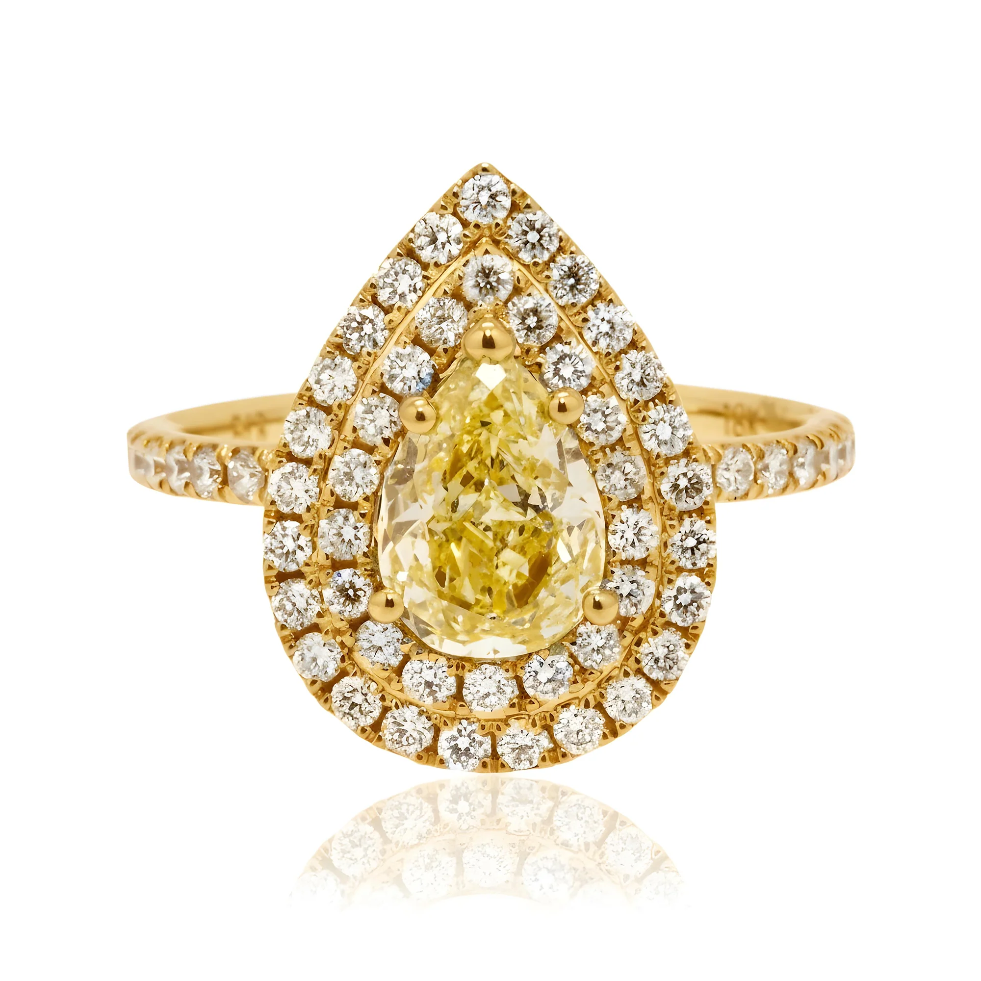 GIA 18K White Gold 1.03ct Pear Cut Fancy Yellow Diamond Ring 1.73ctw - Image 8