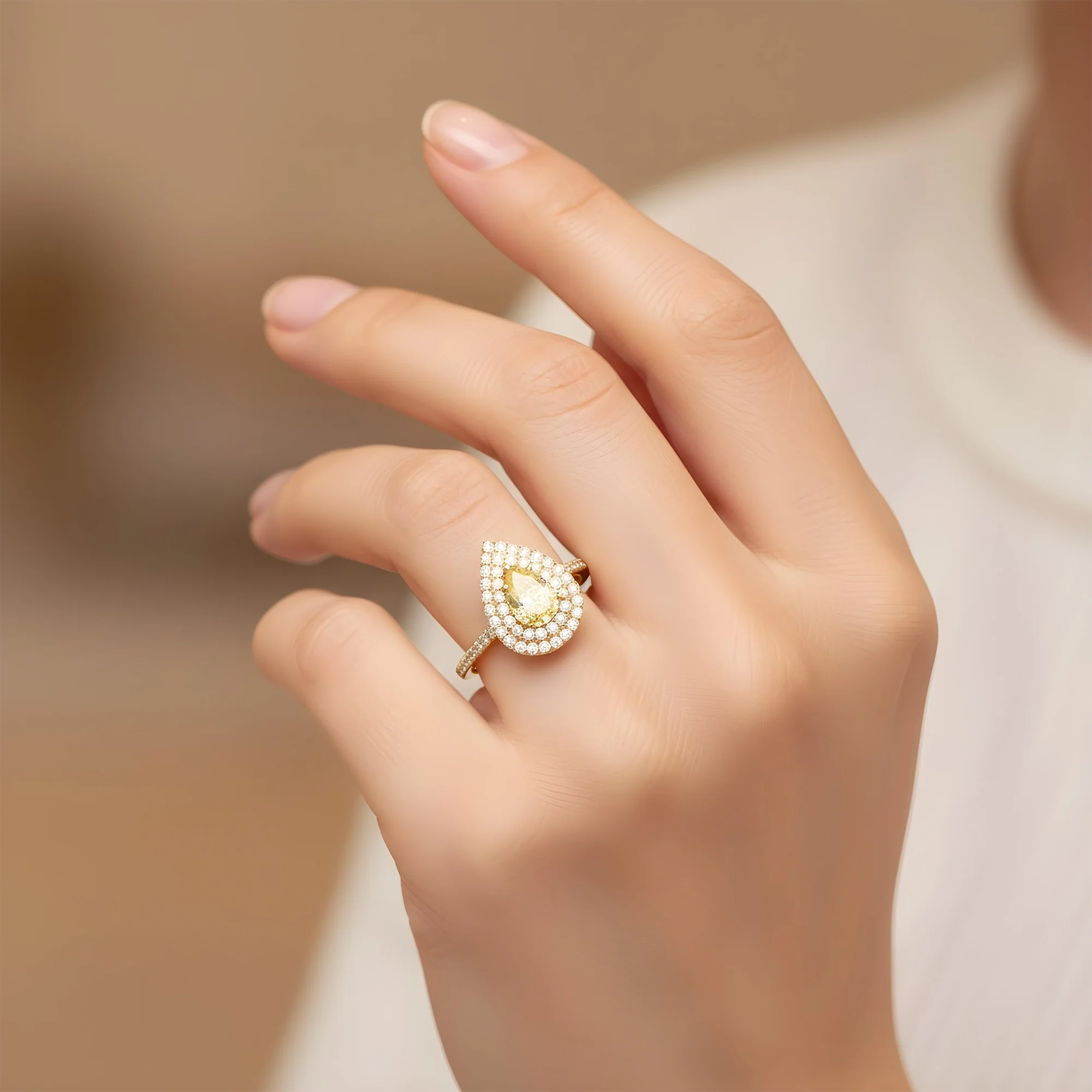 GIA 18K White Gold 1.03ct Pear Cut Fancy Yellow Diamond Ring 1.73ctw - Image 9