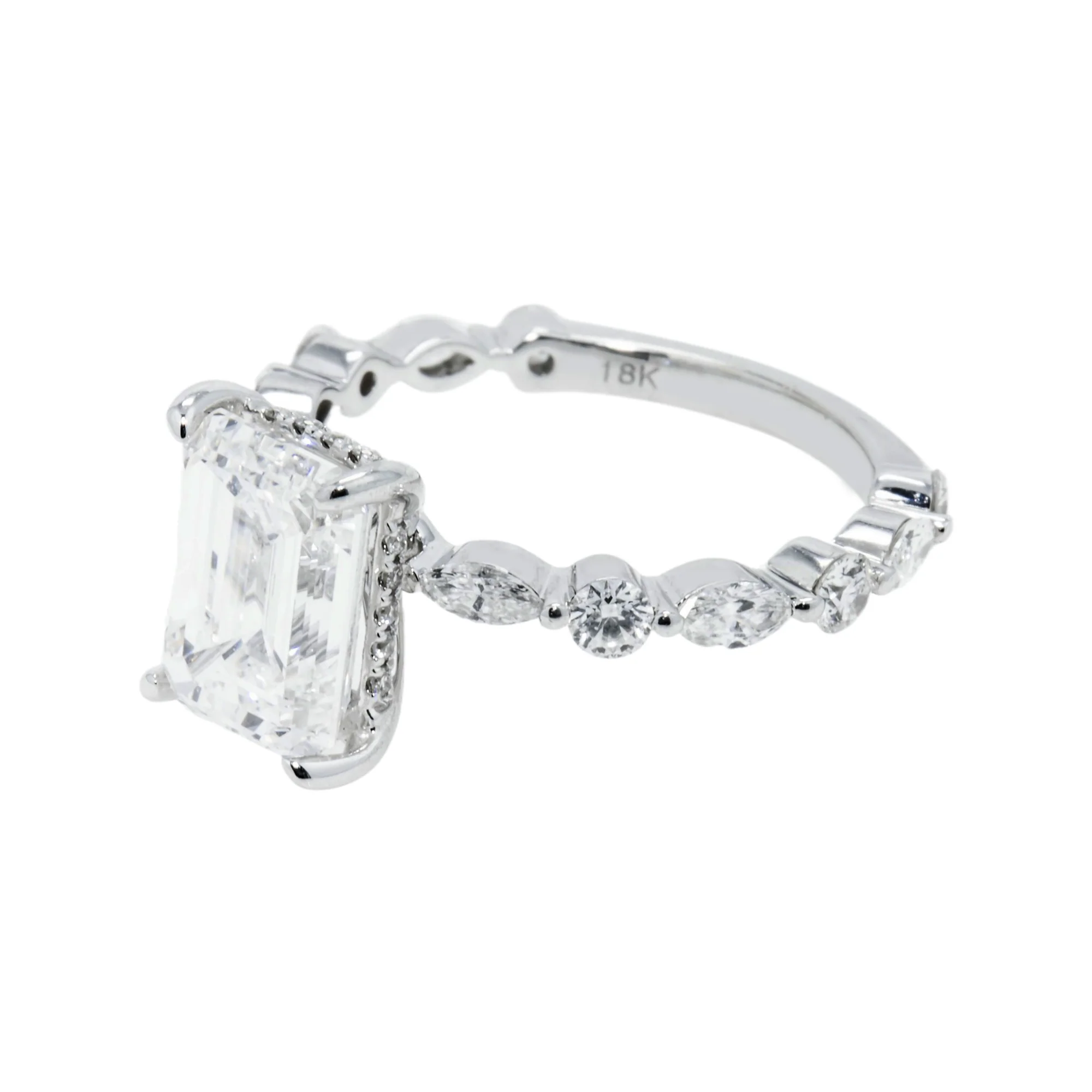 GIA 18K White Gold 3.01ct Emerald Cut Diamond Engagement Ring 3.93ctw - Image 6