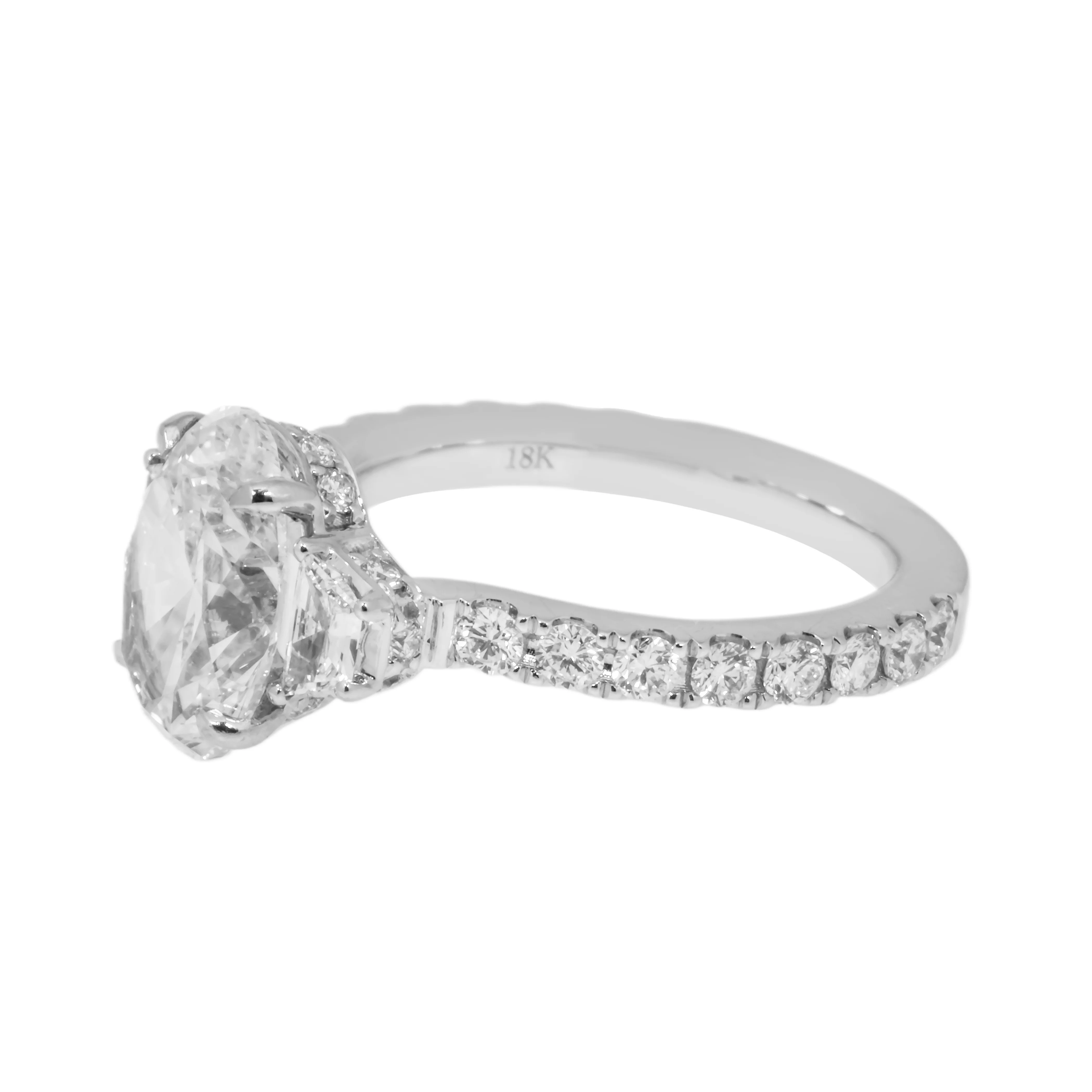 GIA 18K White Gold 3.03 Oval Cut Triple Diamond Engagement Ring 4.18ctw - Image 5