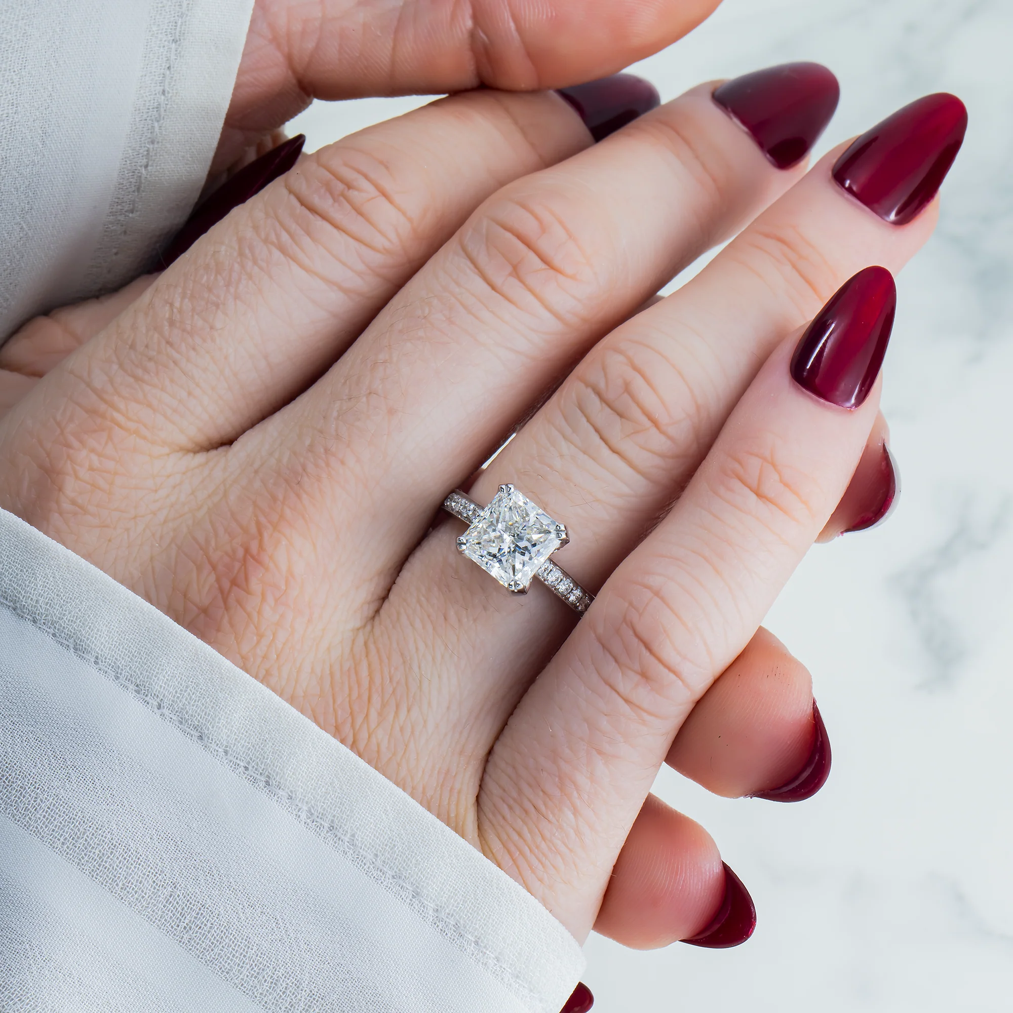 GIA 18K White Gold 3.0ct Cushion Cut Diamond Engagement Ring 3.50ctw - Image 2