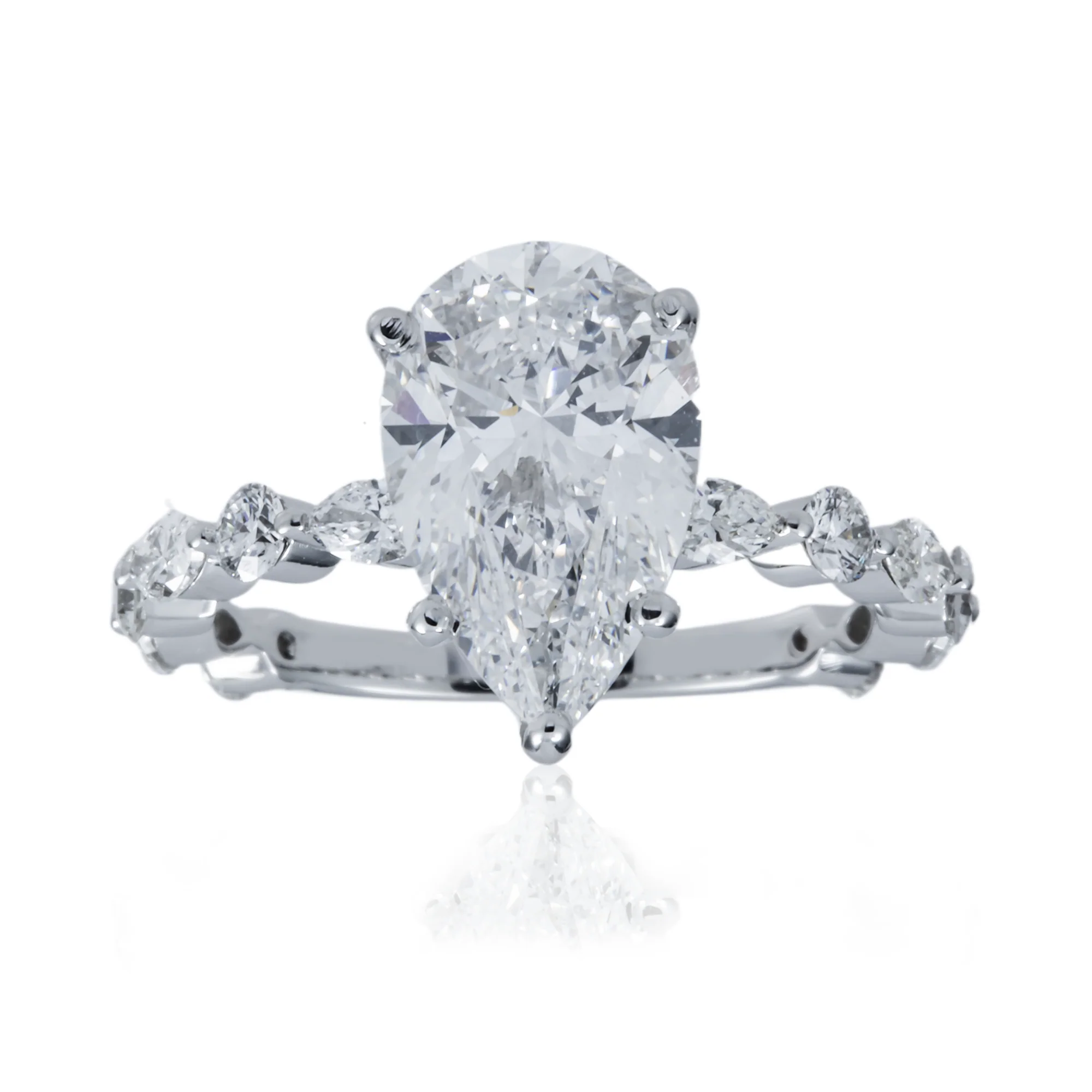 GIA 18K White Gold 3.0ct Pear Cut Diamond Engagement Ring 4.05ctw - Image 7