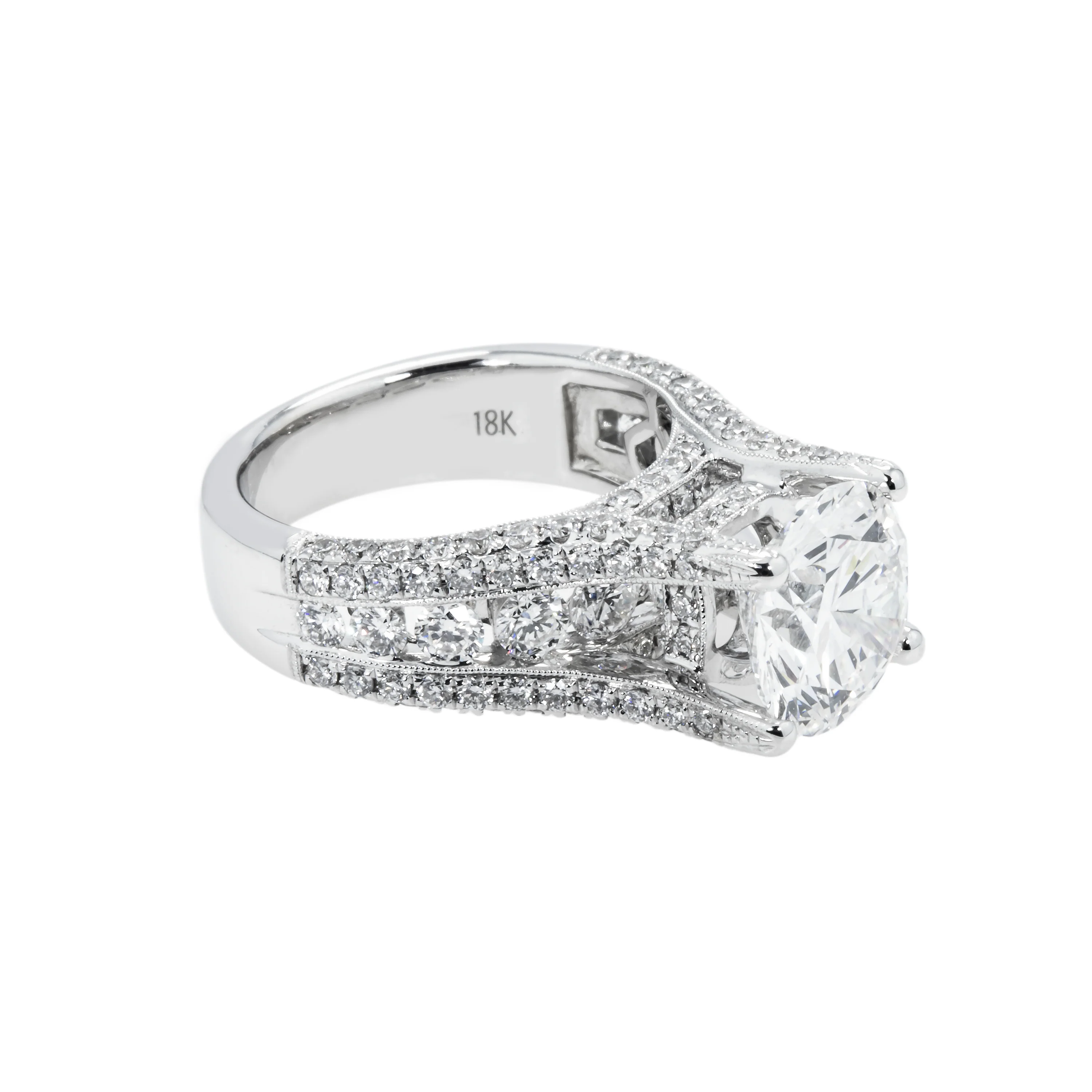GIA 18K White Gold 3.51ct Round Diamond Engagement Ring 5.91ctw - Image 4