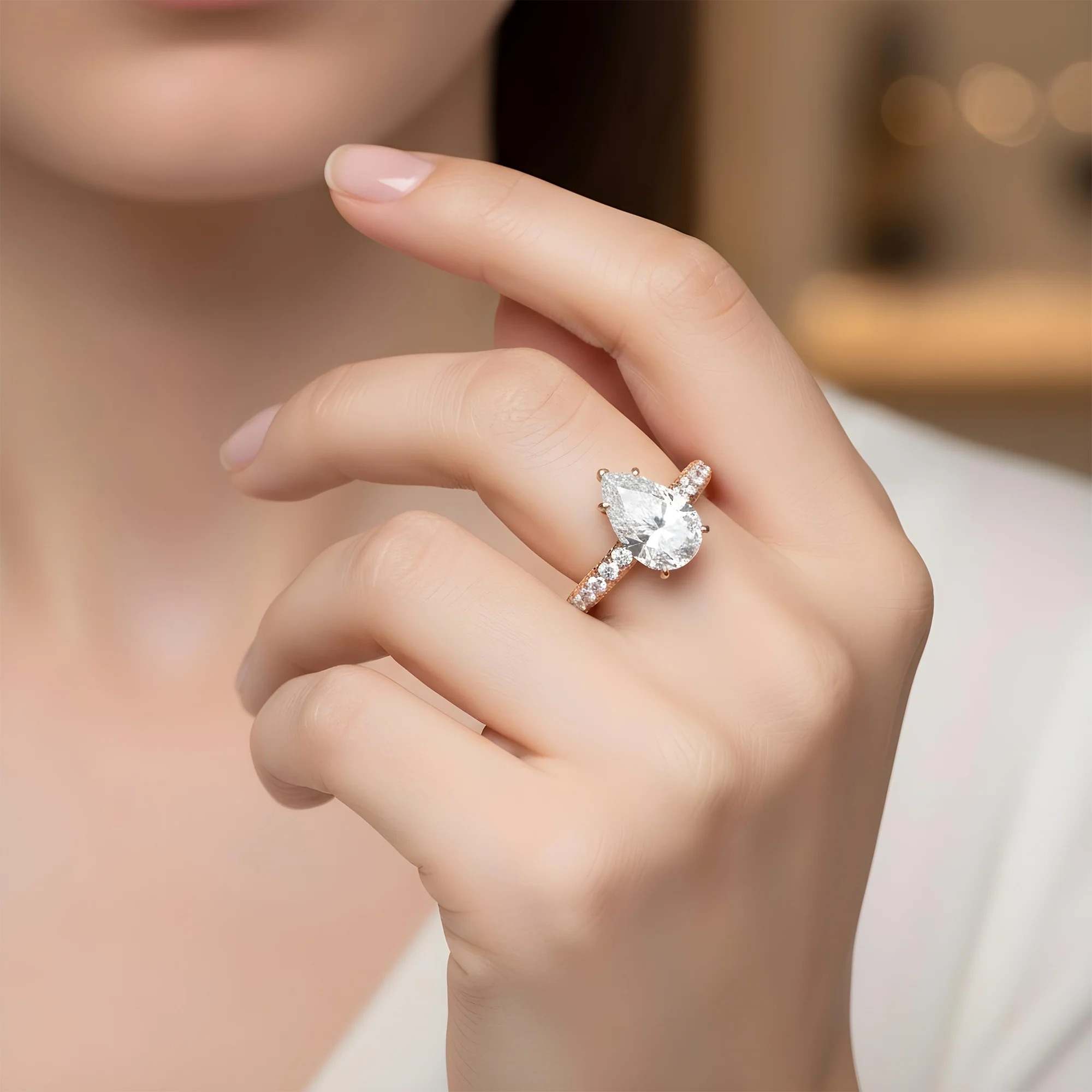 GIA 18K White Gold 4.09ct Pear Cut Diamond Engagement Ring 6.02ctw - Image 10