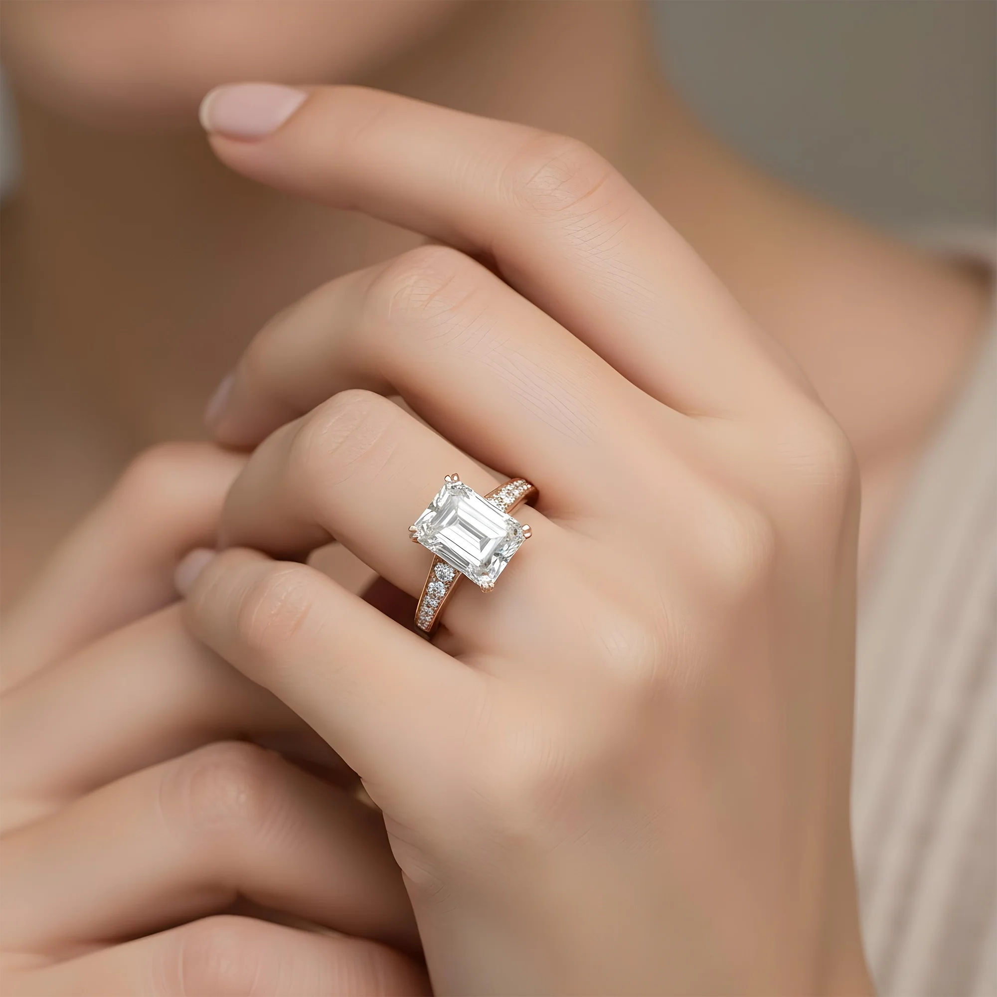 GIA 18K White Gold 5.01ct Emerald Cut Diamond Engagement Rings 5.51ctw - Image 11