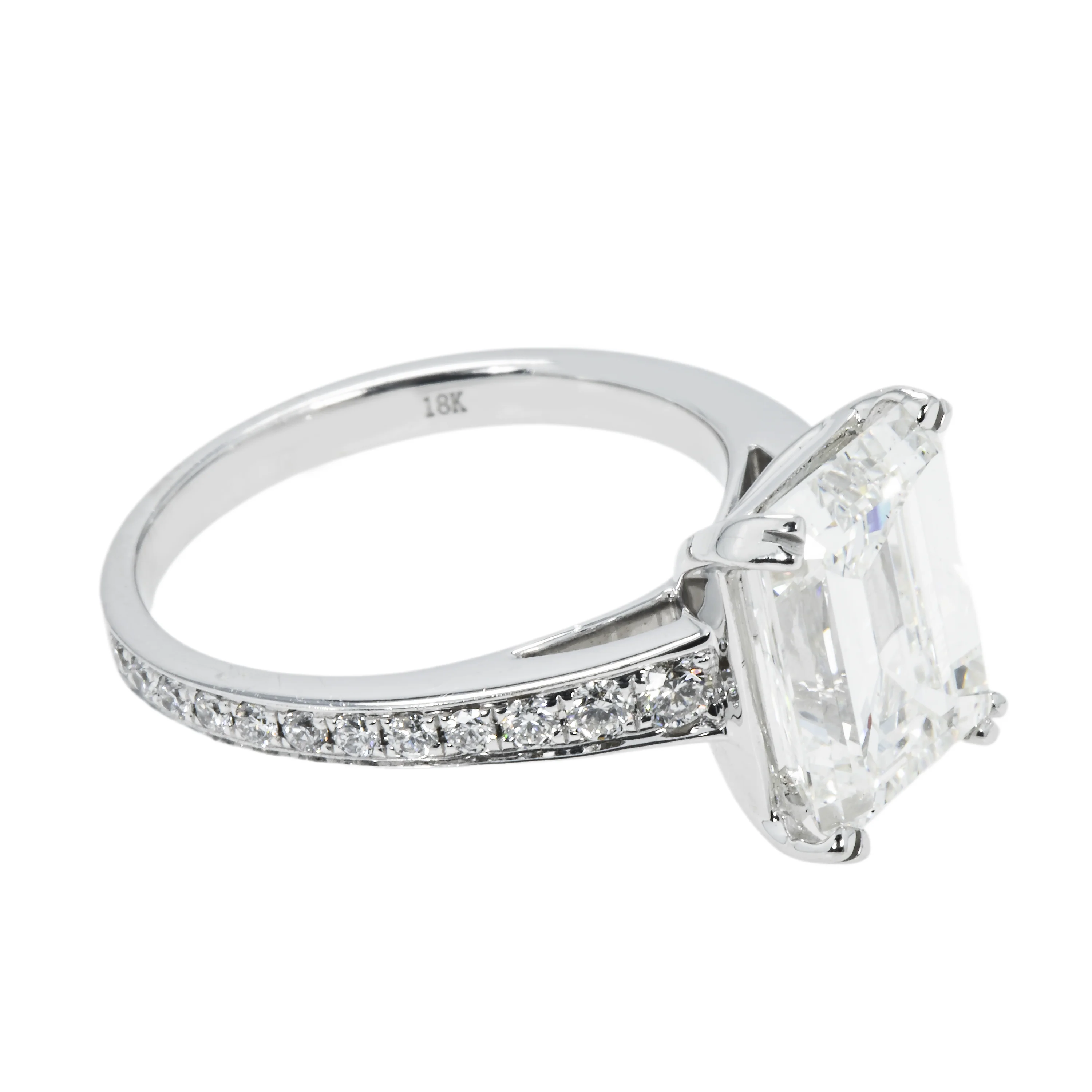 GIA 18K White Gold 5.01ct Emerald Cut Diamond Engagement Rings 5.51ctw - Image 5