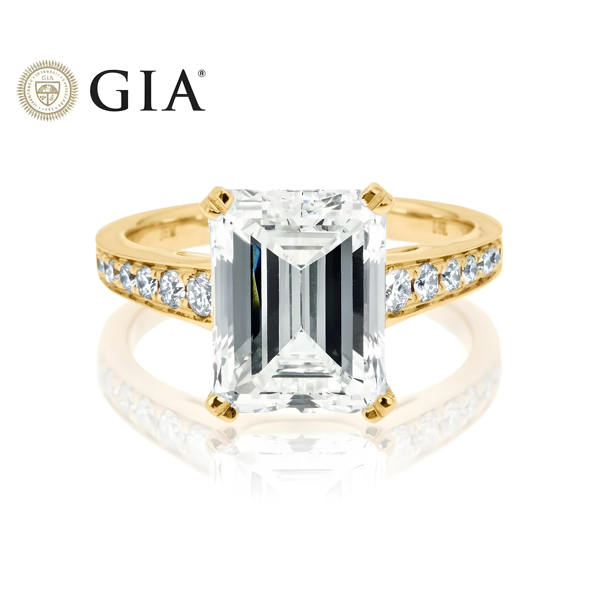 GIA 18K White Gold 5.01ct Emerald Cut Diamond Engagement Rings 5.51ctw - Image 8