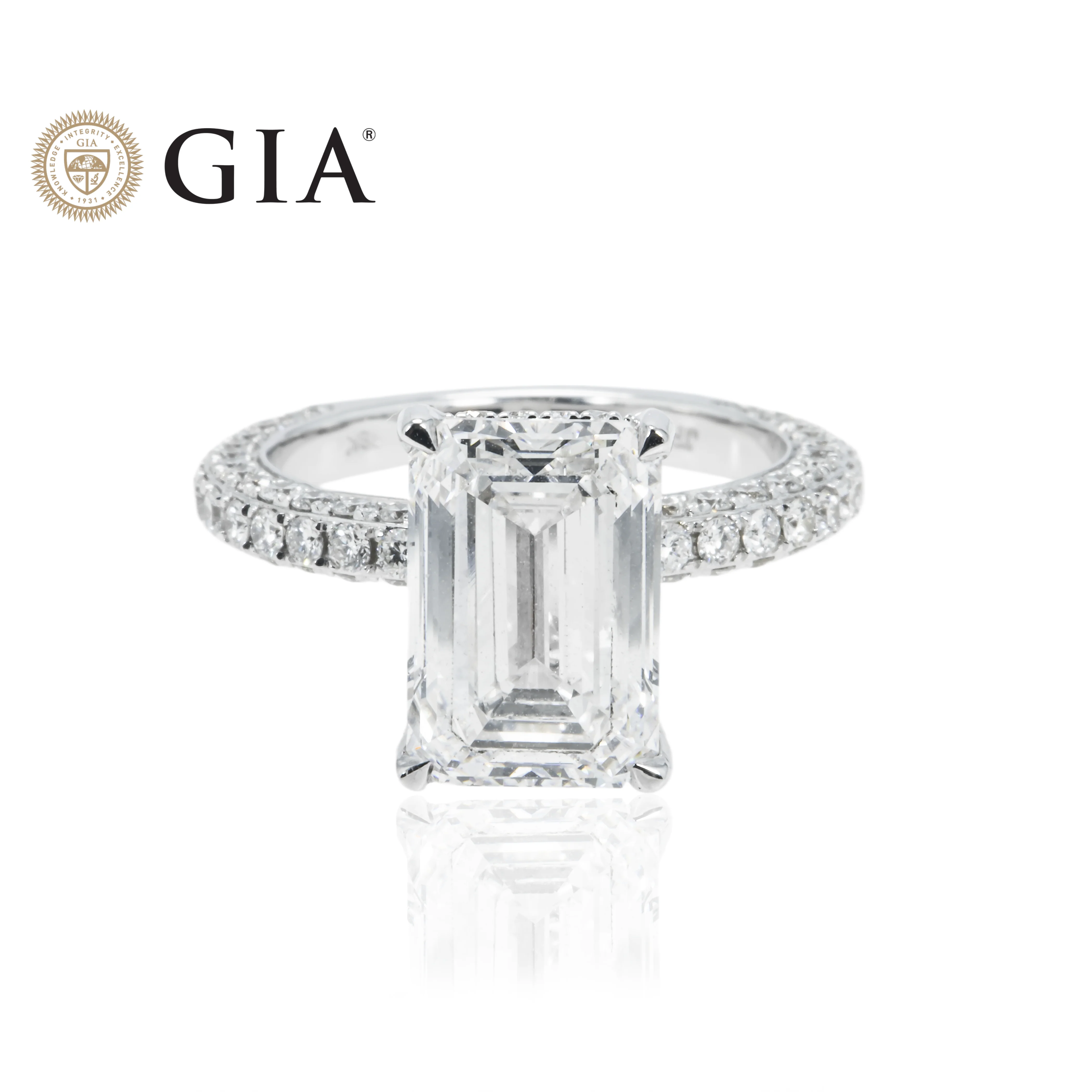 GIA 18K White Gold 5.03ct Emerald Cut Diamond Engagement Ring 6.61ctw