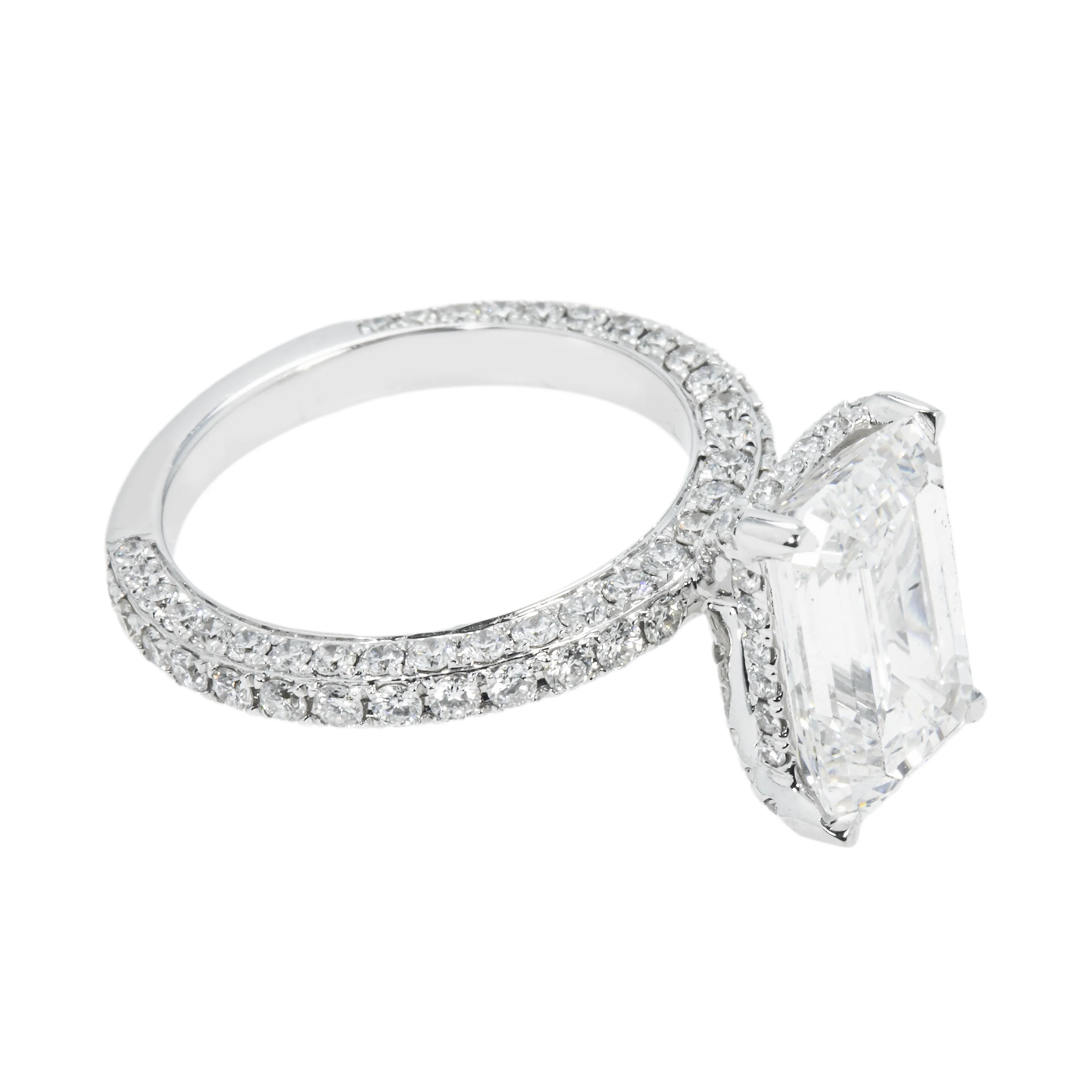 GIA 18K White Gold 5.03ct Emerald Cut Diamond Engagement Ring 6.61ctw - Image 4