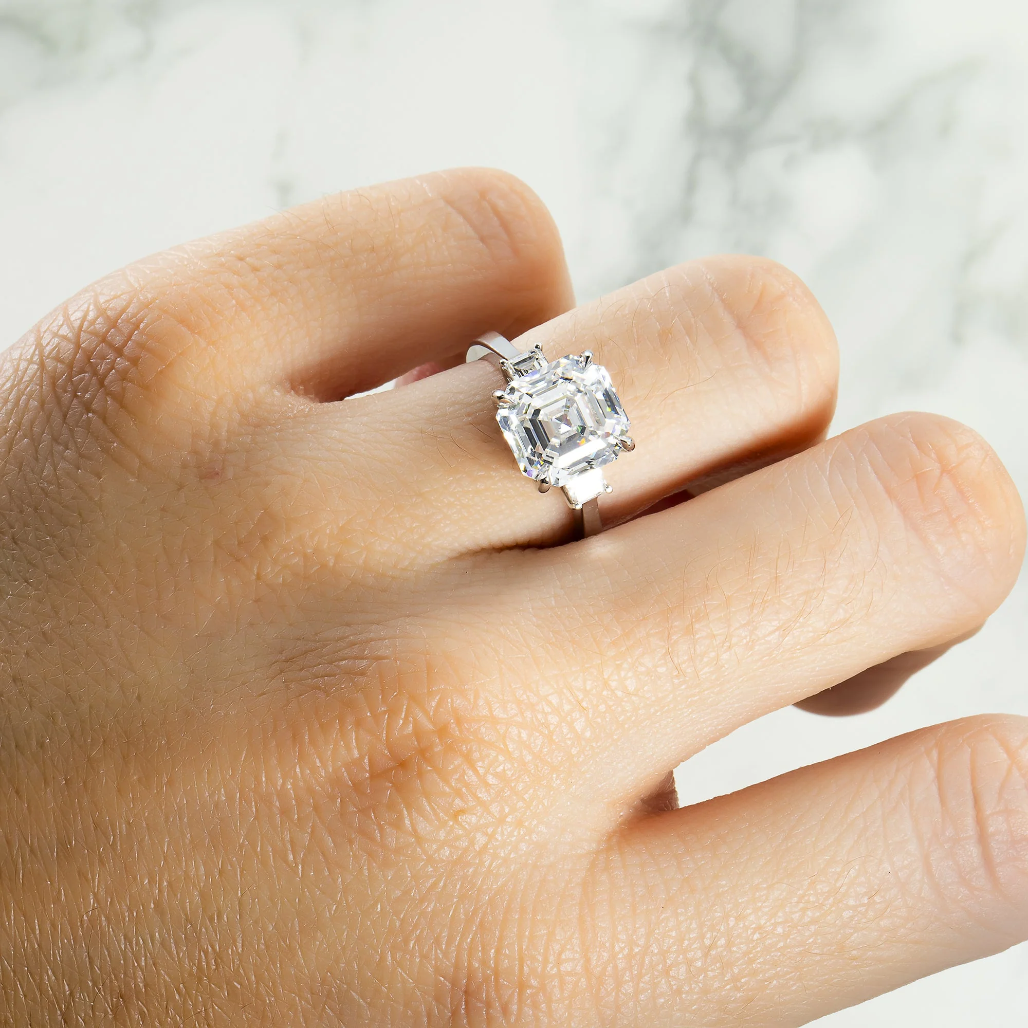 GIA 18K White Gold 5.06ct Triple Asscher Cut Diamond Engagement Ring 5.42ctw - Image 2
