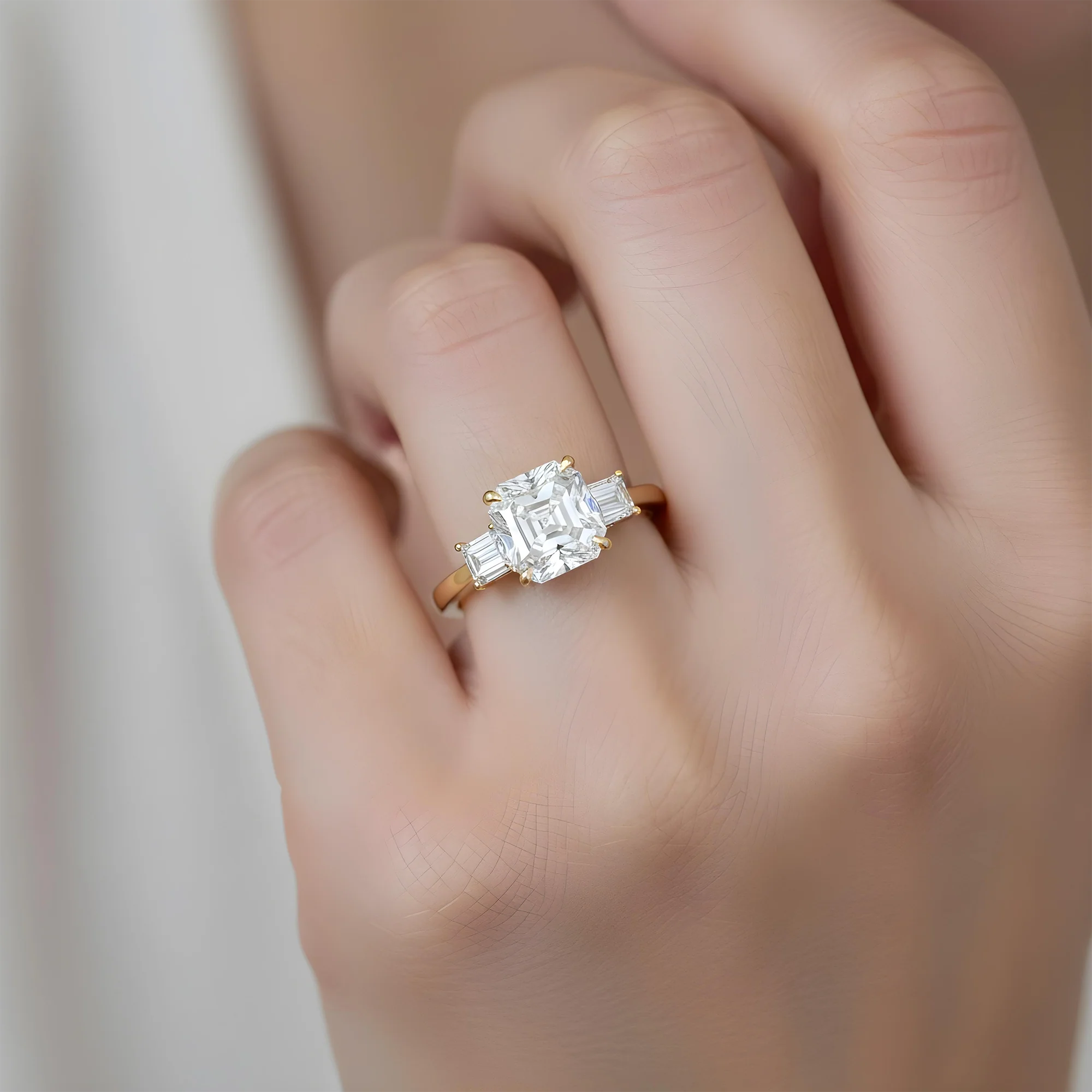 GIA 18K White Gold 5.06ct Triple Asscher Cut Diamond Engagement Ring 5.42ctw - Image 7