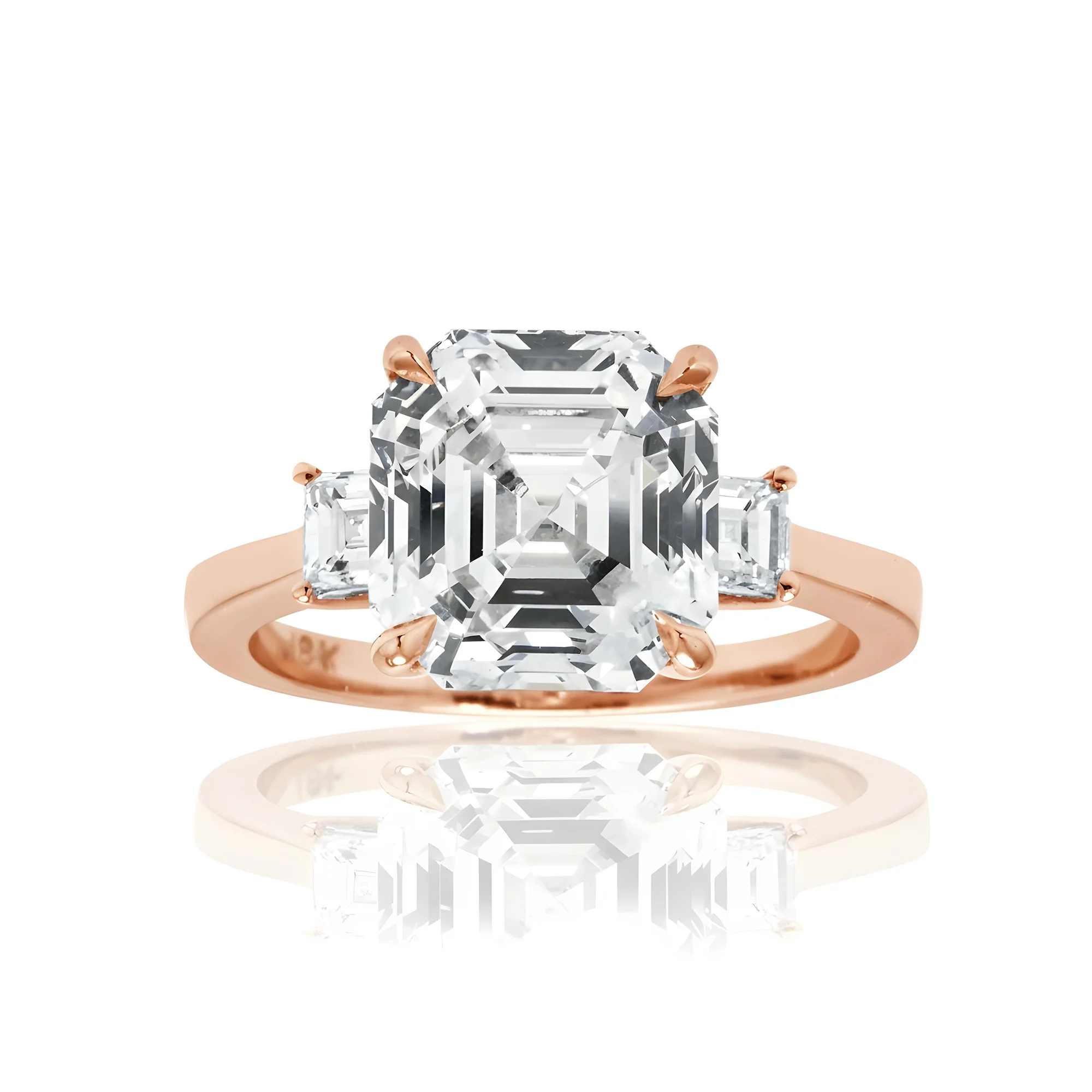 GIA 18K White Gold 5.06ct Triple Asscher Cut Diamond Engagement Ring 5.42ctw - Image 8