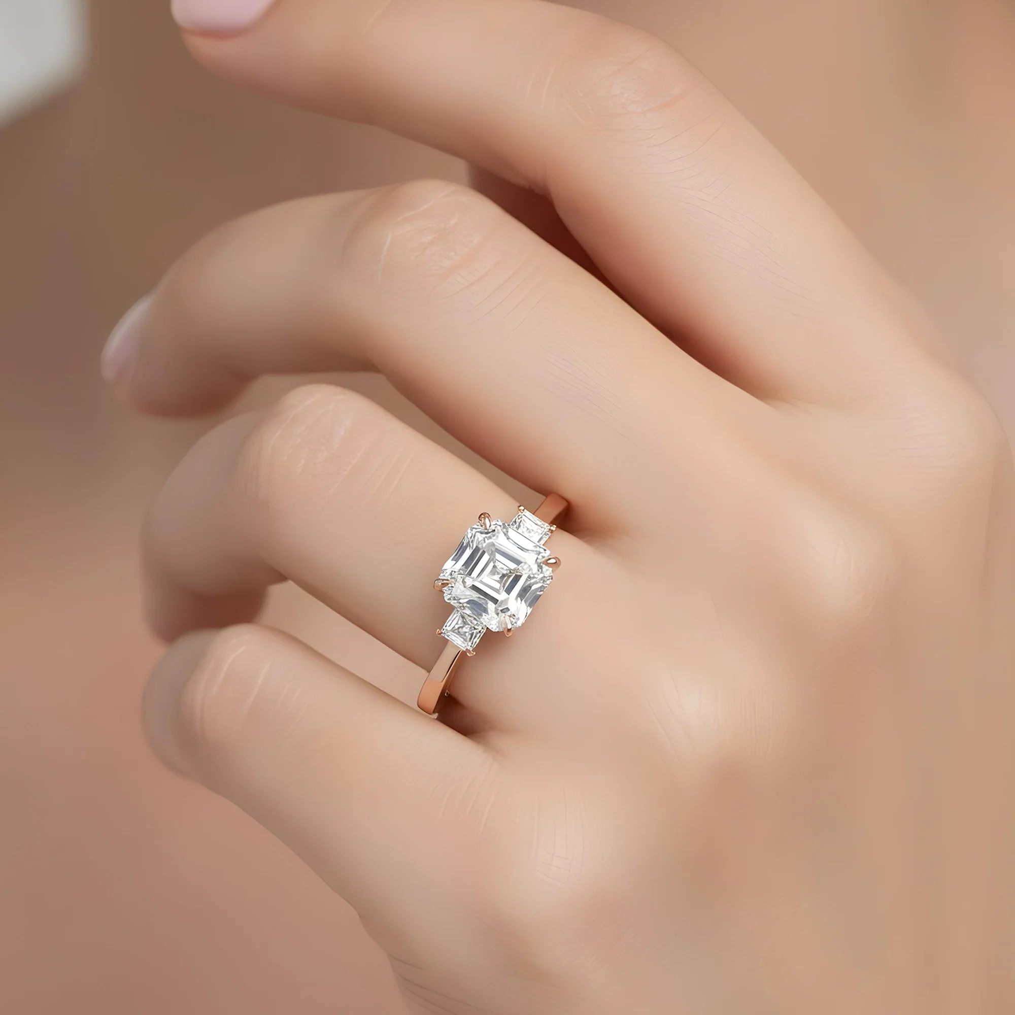 GIA 18K White Gold 5.06ct Triple Asscher Cut Diamond Engagement Ring 5.42ctw - Image 9
