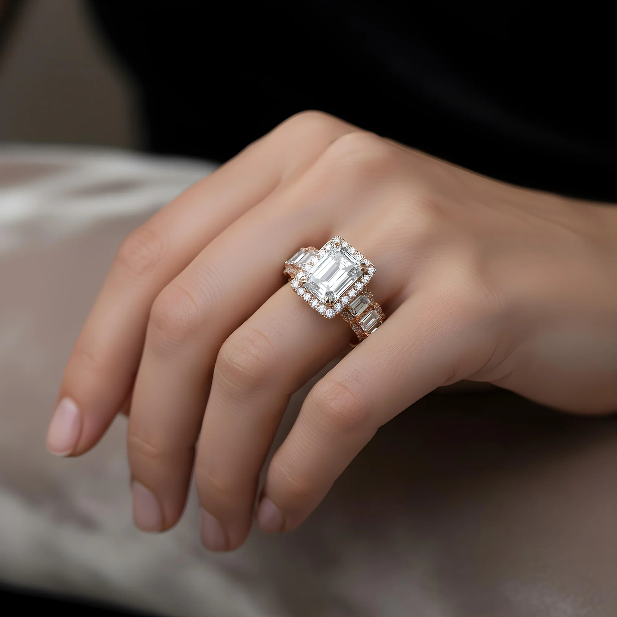 GIA 18K White Gold 5.0ct Emerald Cut Diamond Engagement Ring 8.03ctw - Image 10