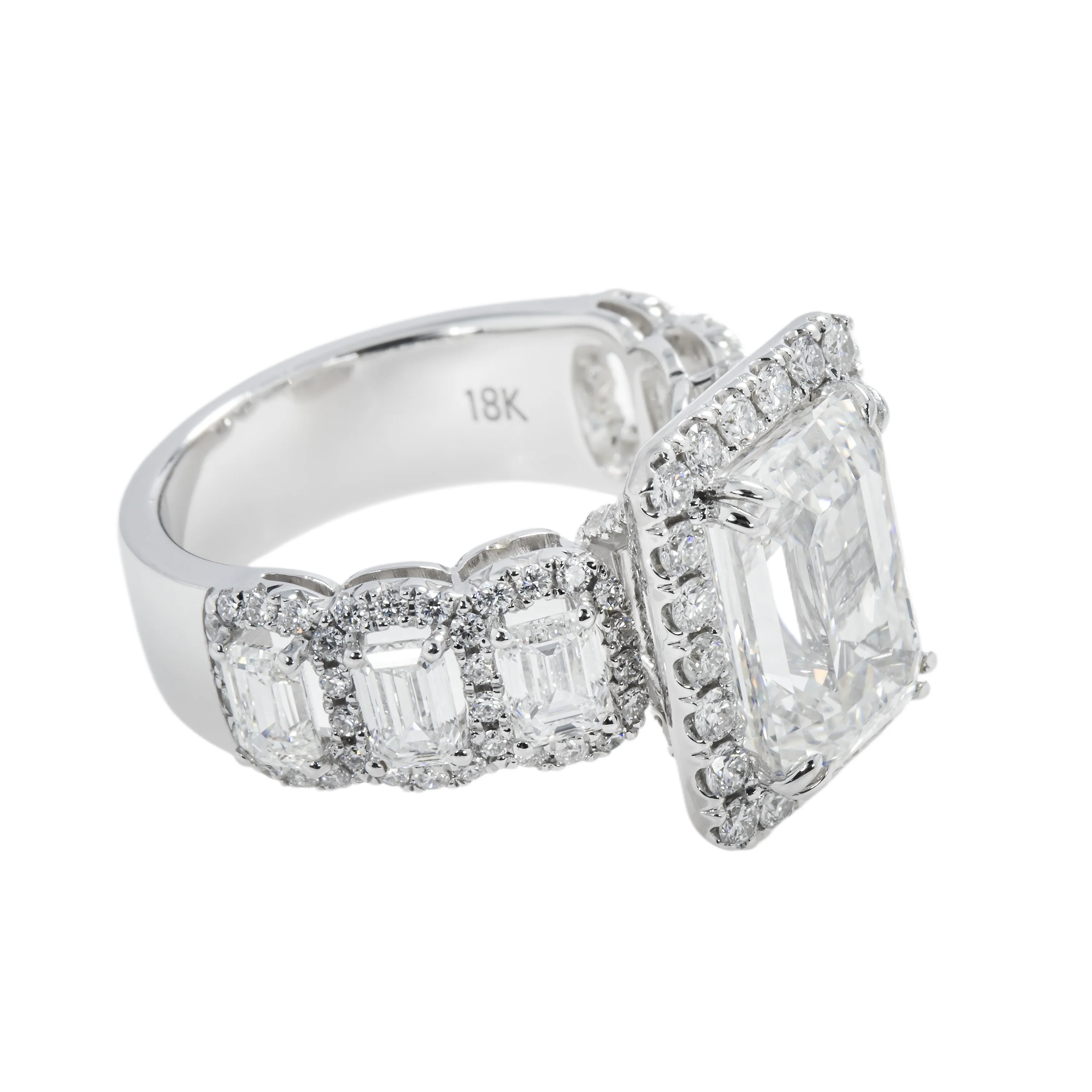 GIA 18K White Gold 5.0ct Emerald Cut Diamond Engagement Ring 8.03ctw - Image 4
