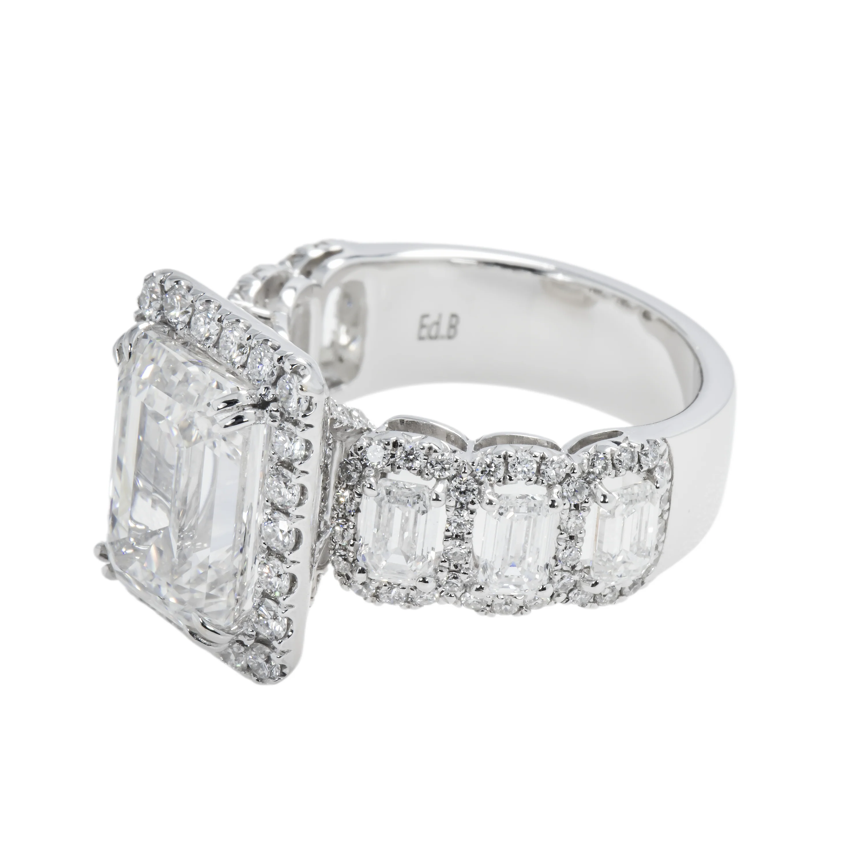 GIA 18K White Gold 5.0ct Emerald Cut Diamond Engagement Ring 8.03ctw - Image 6