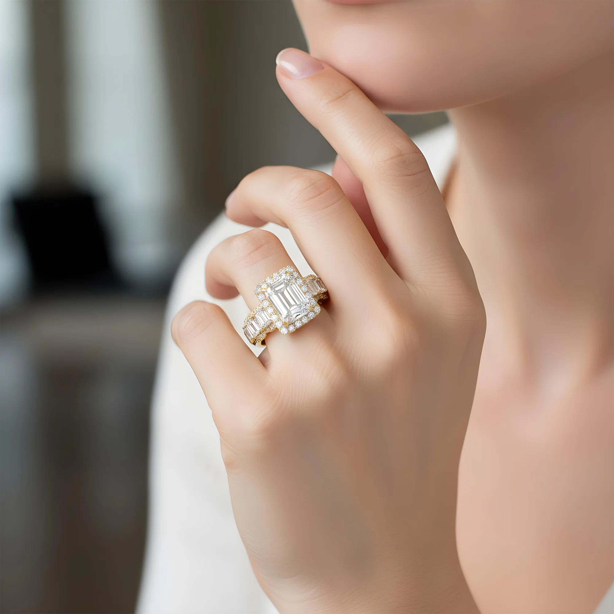 GIA 18K White Gold 5.0ct Emerald Cut Diamond Engagement Ring 8.03ctw - Image 8