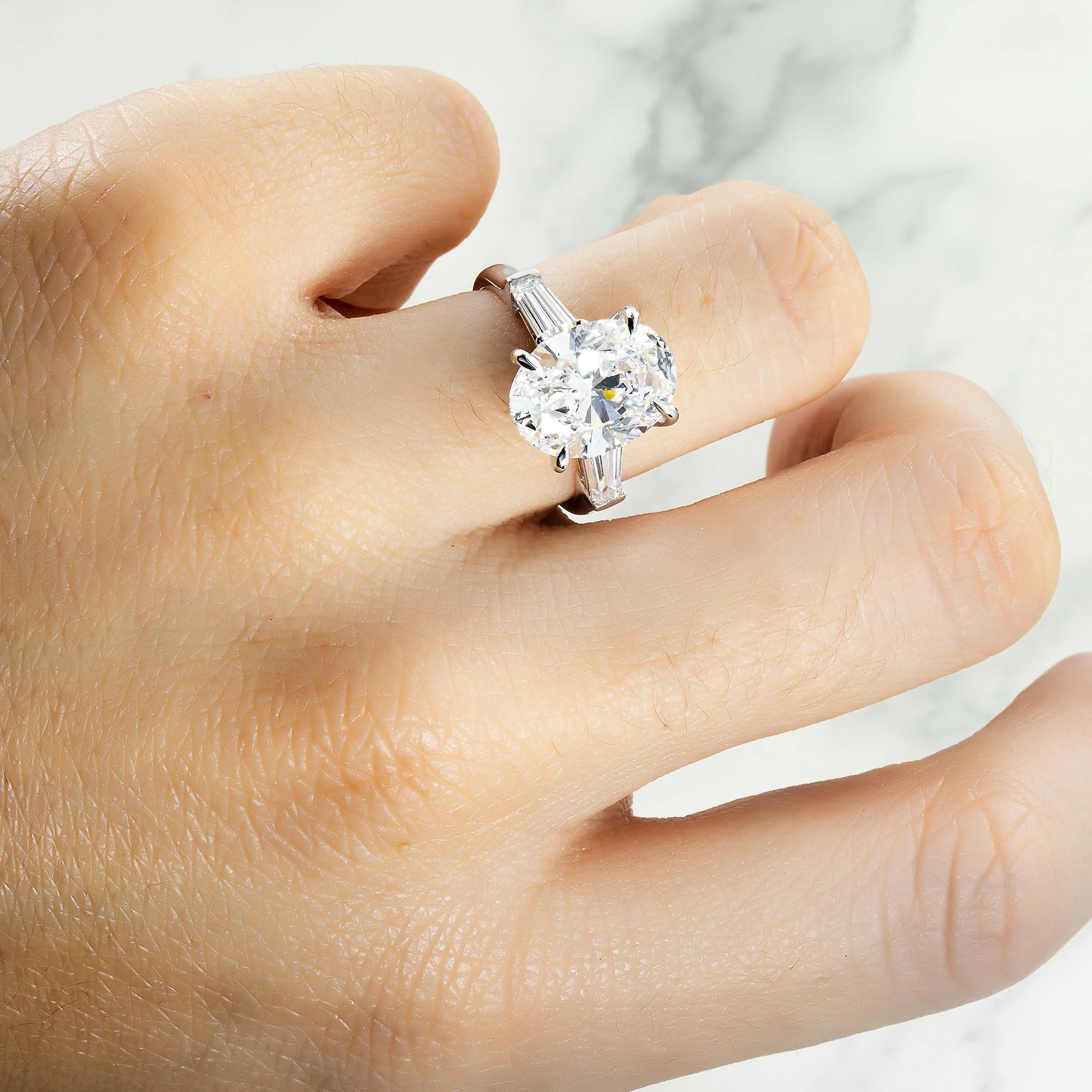 GIA 18K White Gold 5.0ct Oval Cut Tripple Diamond Engagement Ring 6.0ctw - Image 3