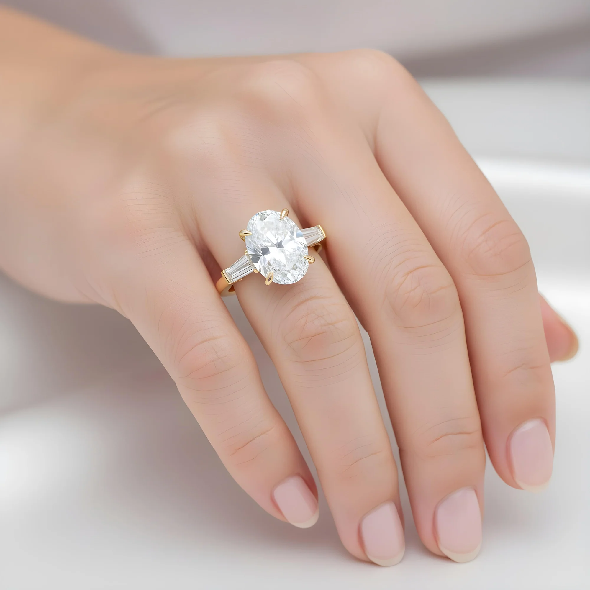 GIA 18K White Gold 5.0ct Oval Cut Tripple Diamond Engagement Ring 6.0ctw - Image 8
